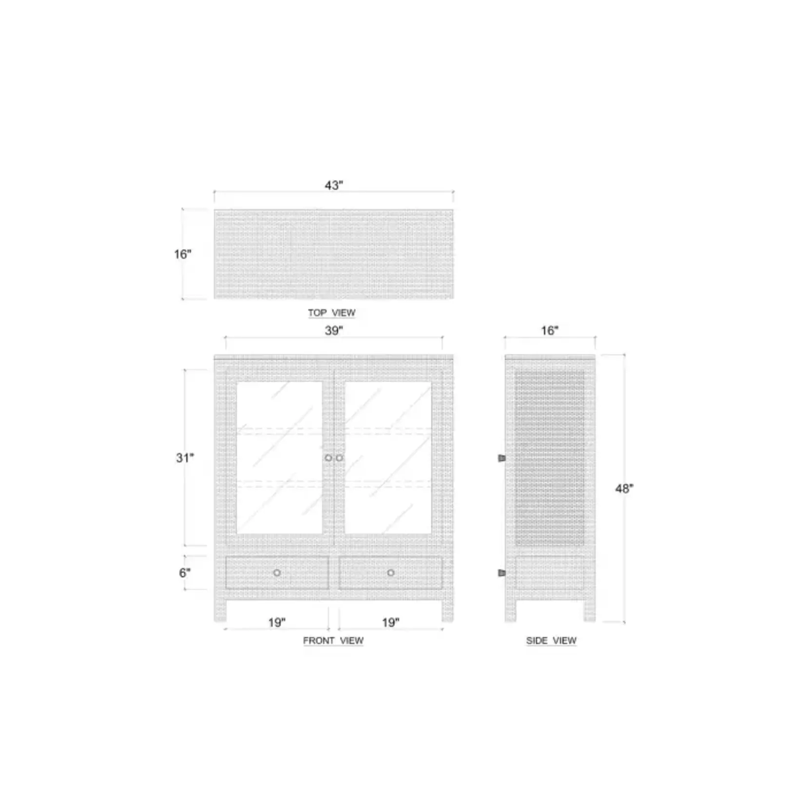 Outside The Box 43x16x48 Kagu White Rattan 2 Door Sideboard - RT01