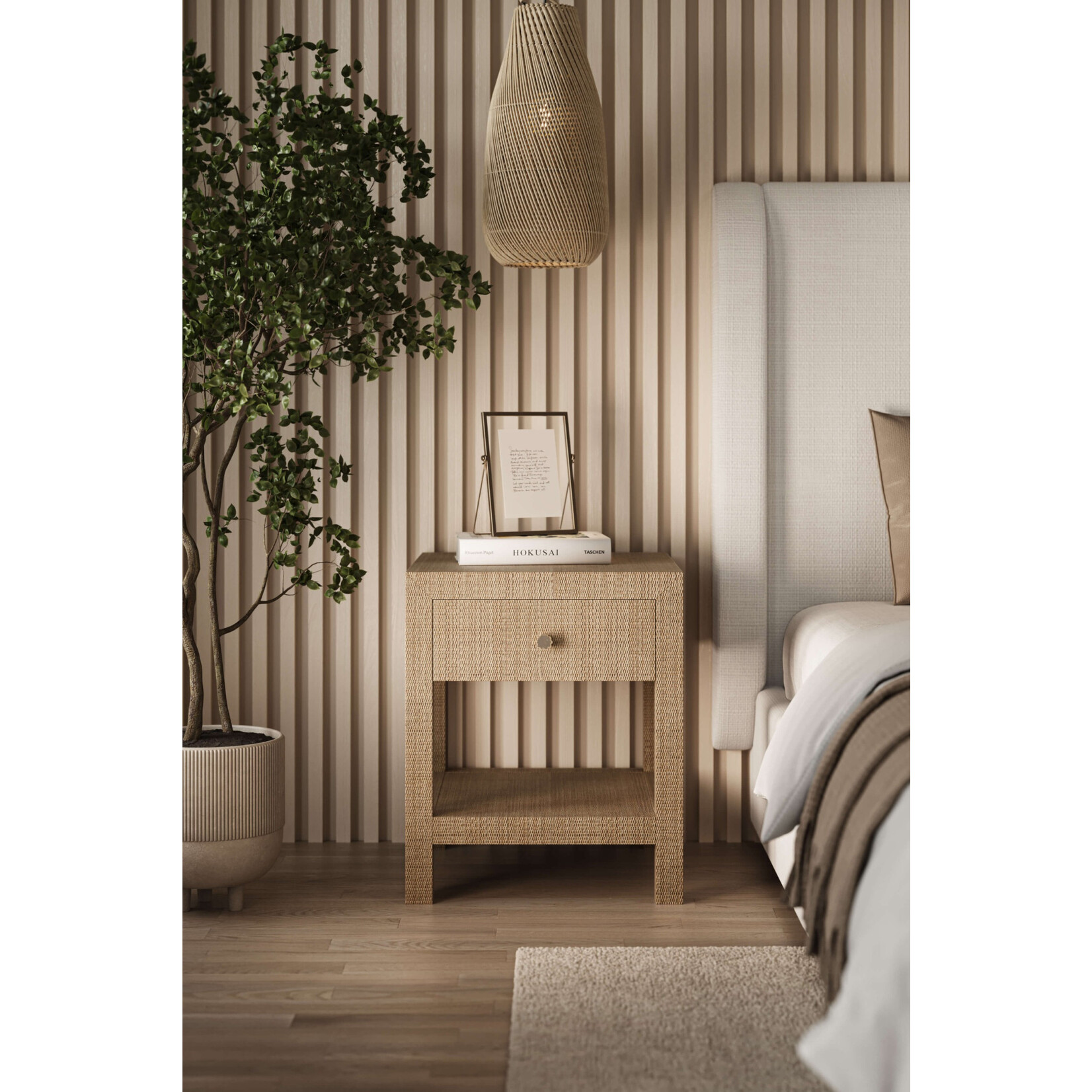 Outside The Box 20x20x24 Set Of 2 Kagu Mahogany 1 Drawer Nightstand Rattan Wrapped In Natural - RNAT