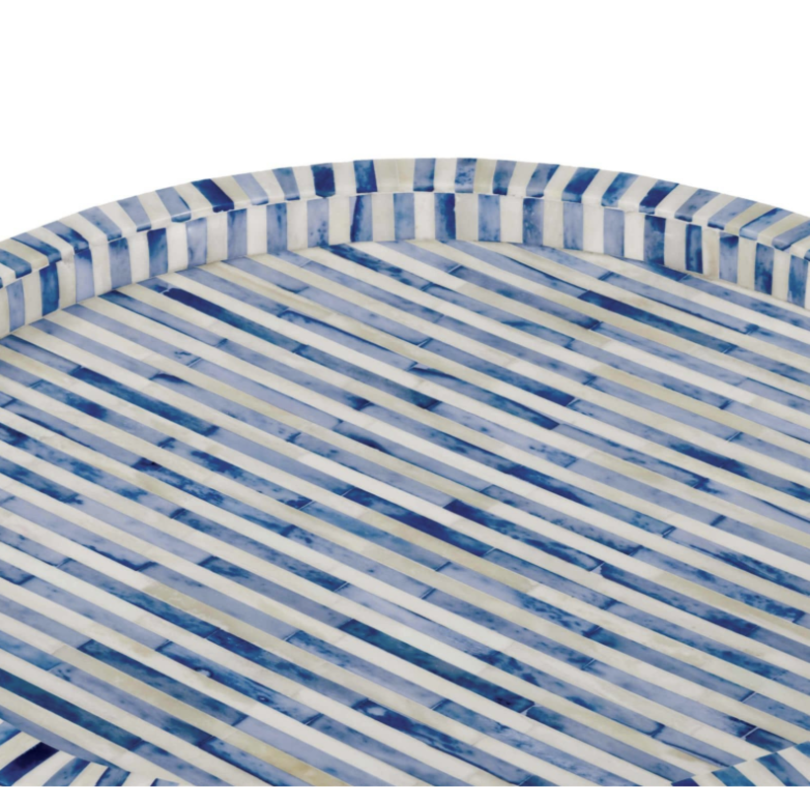 Outside The Box 16" Regina Andrew White & Indigo Bone Inlay Round Tray