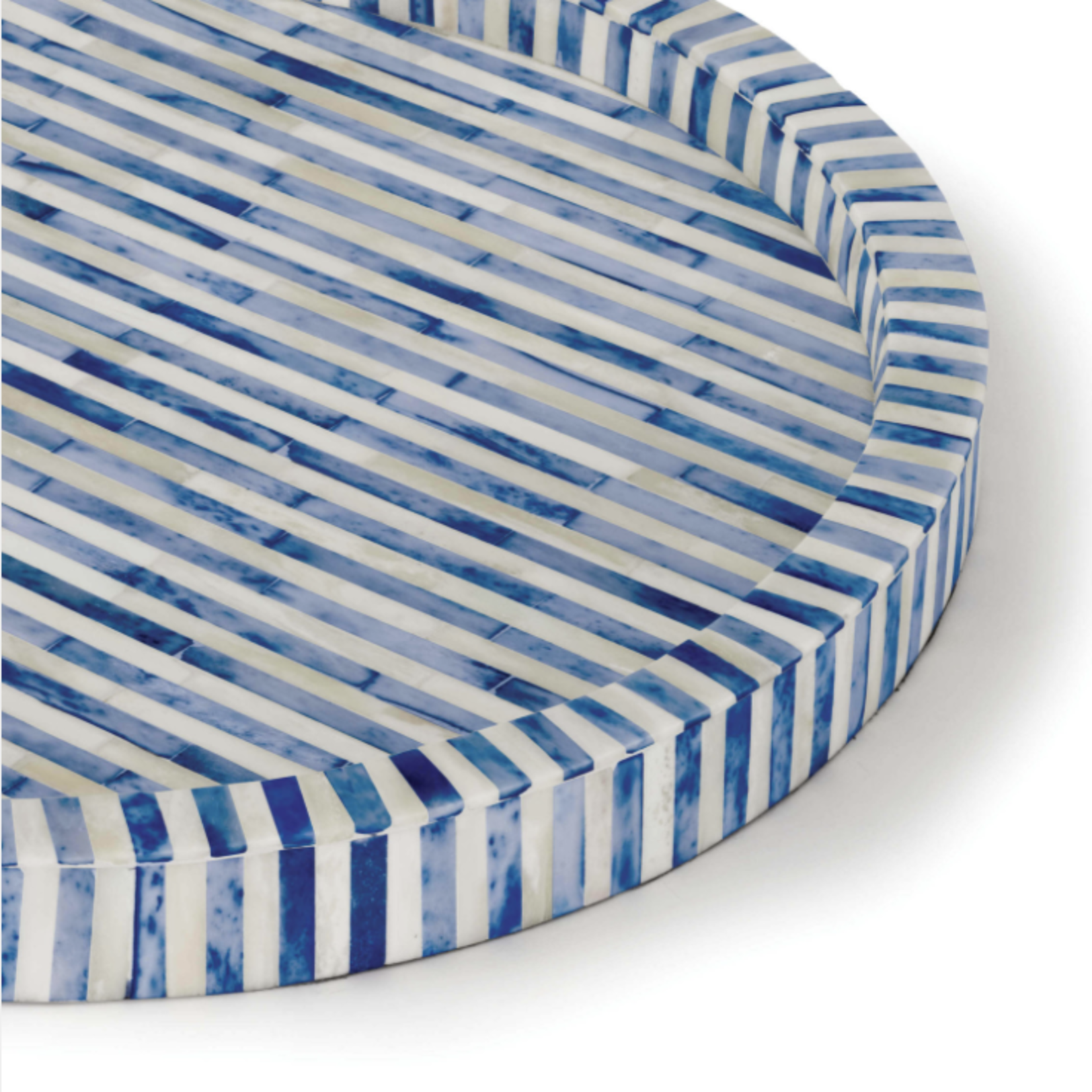 Outside The Box 16" Regina Andrew White & Indigo Bone Inlay Round Tray