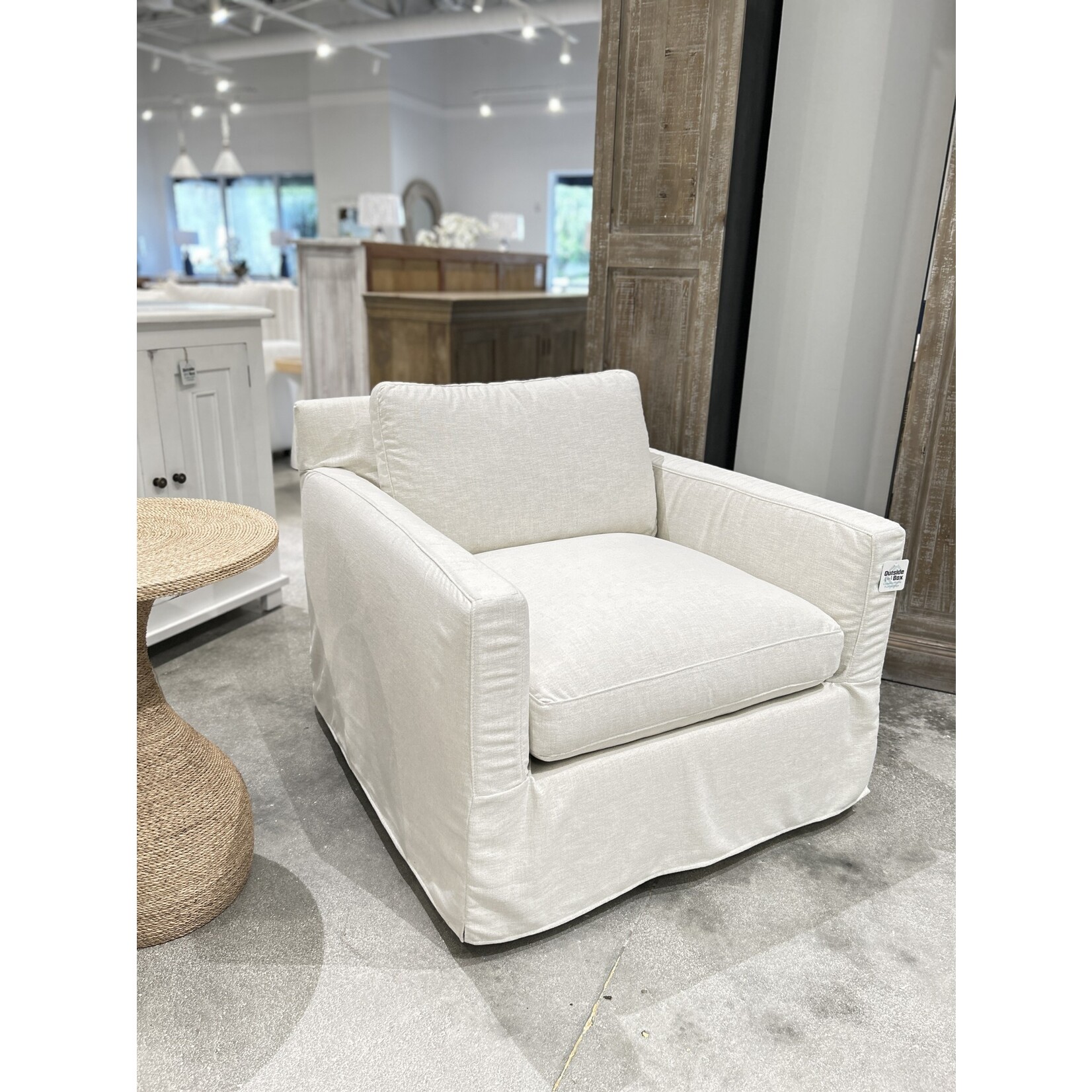 Outside The Box Sylvie  Bone White Kid Proof Performance Slipcover Swivel Chair BU102-43 (X)