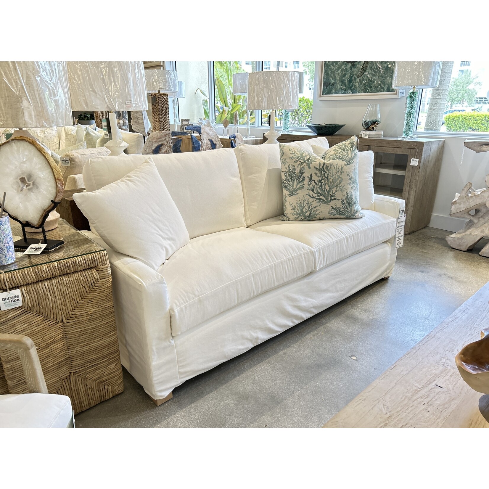 Outside The Box 80" Reynolds Topsider White Performance Fabric Trillium 2 Seat Cushion Slipcovered Sofa