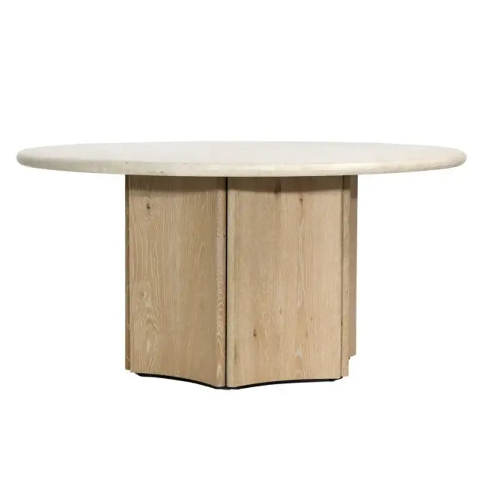 Outside The Box 59" Oja White Washed Oak & Marble Top Round Dining Table