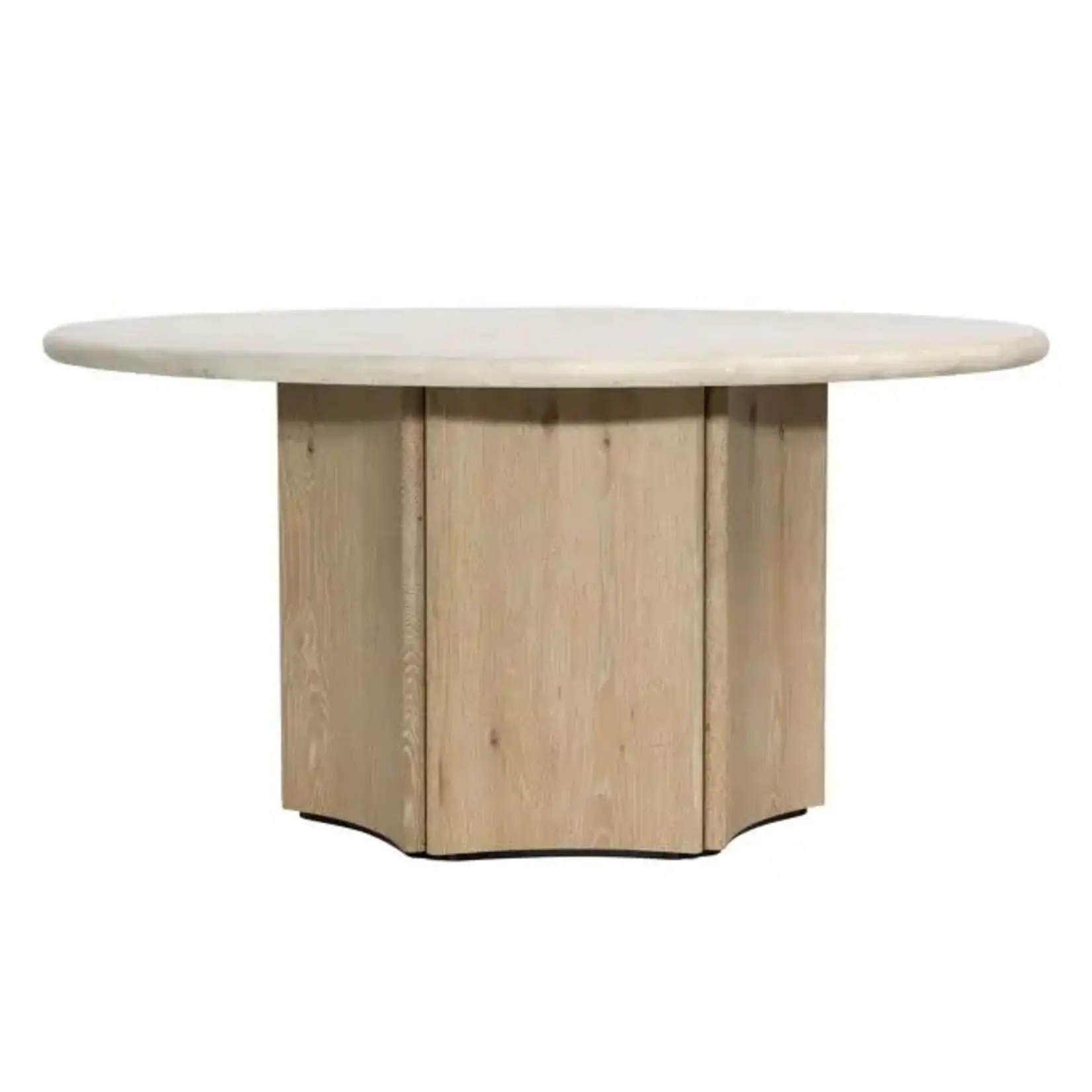 Outside The Box 59" Oja White Washed Oak & Marble Top Round Dining Table