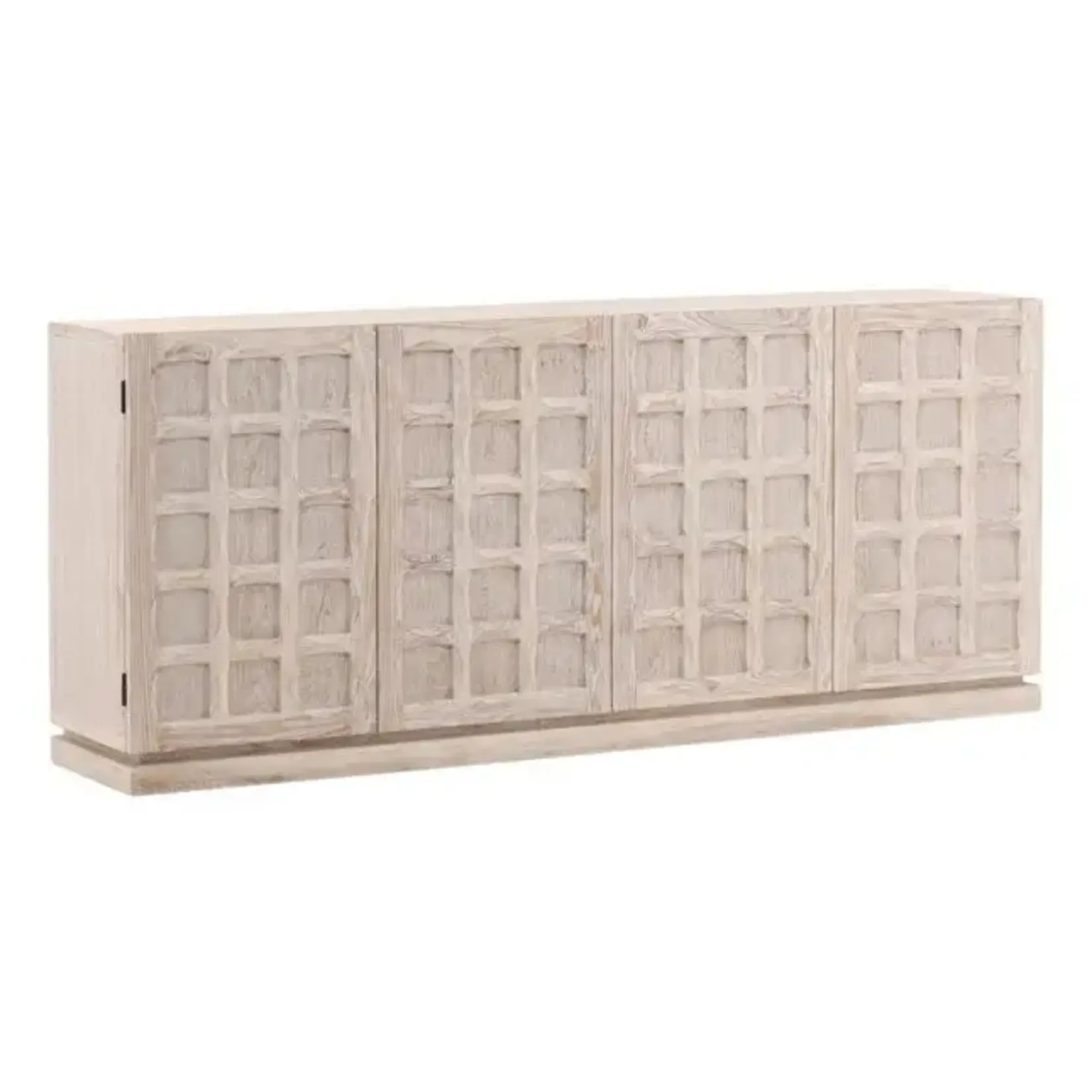 Outside The Box 87x18x38 Harrison White Wash Elm Wood 4 Door Sideboard