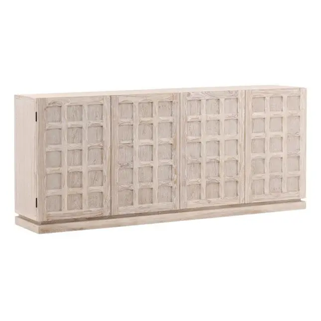 87x18x38 Harrison White Wash Elm Wood 4 Door Sideboard Outside the