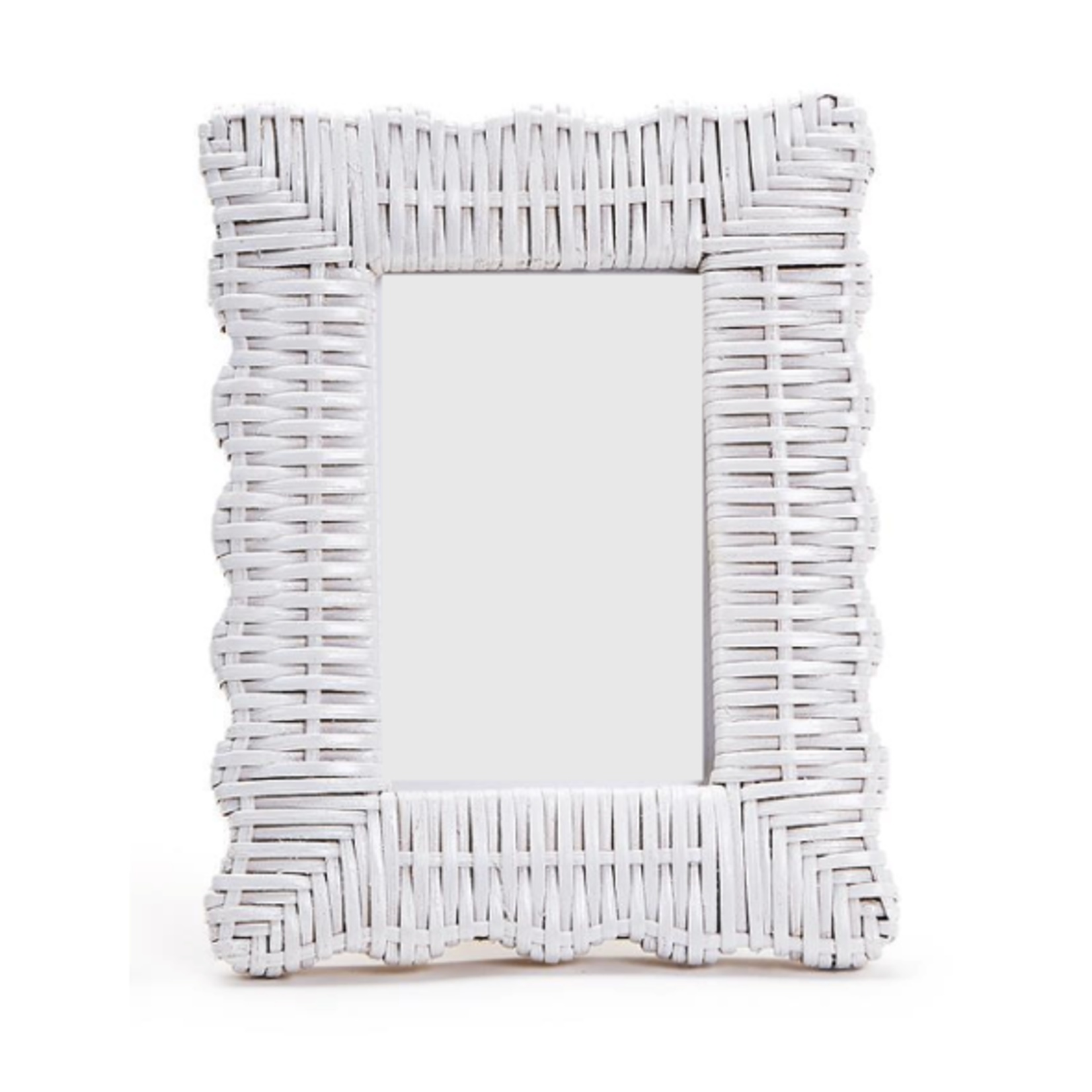 Outside The Box 4x6 White Rattan Wicker Weave Scalloped Photo Frame