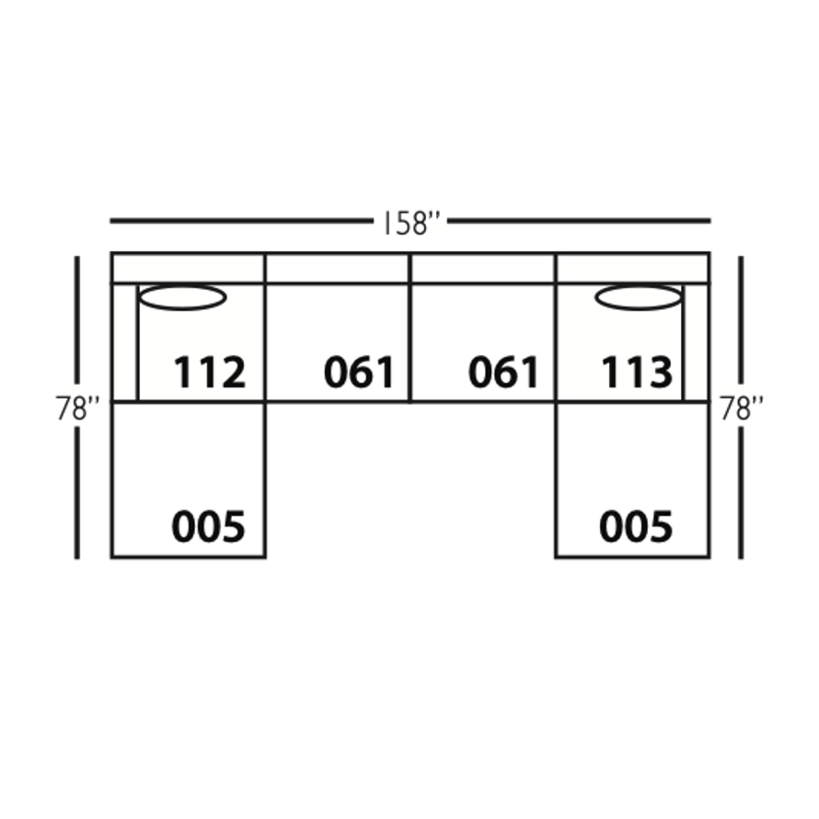 Outside The Box 158 x78 Serena Bone White 6 Piece Lounge Harmony Cushion Modular Upholstered Sectional BU104-43 (AA)