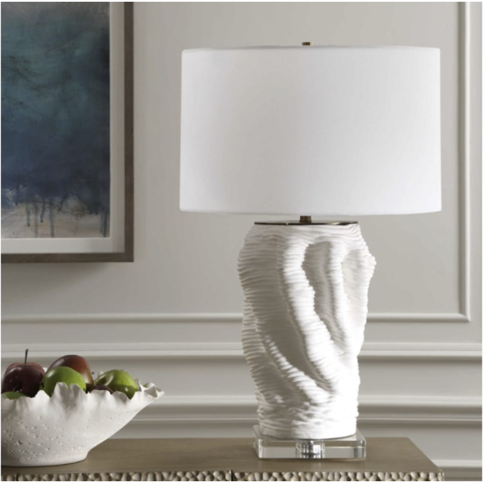 Outside The Box 28" Uttermost Stratified White Organic Flowing Shape Ceramic Table Lamp