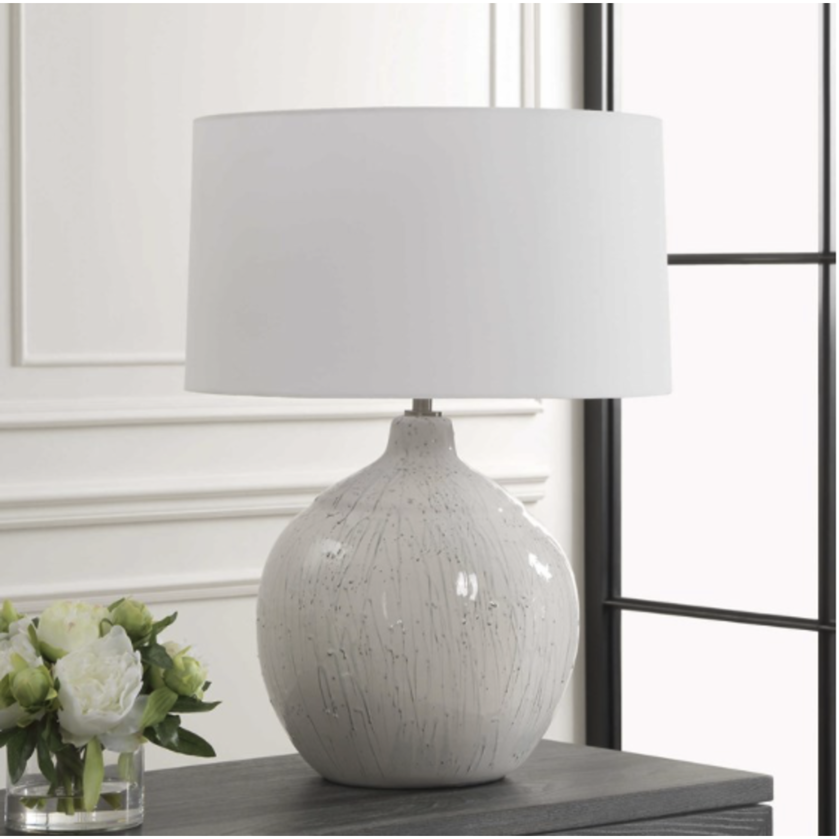 Outside The Box 26" Uttermost Dribble White Glaze Ceramic With Gray Drips Table Lamp