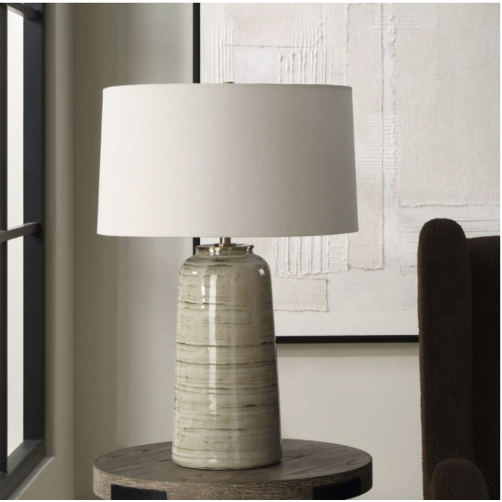 Outside The Box 26" Uttermost Strata Greenish Tan Glaze With Dark Undertones Ceramic Table Lamp