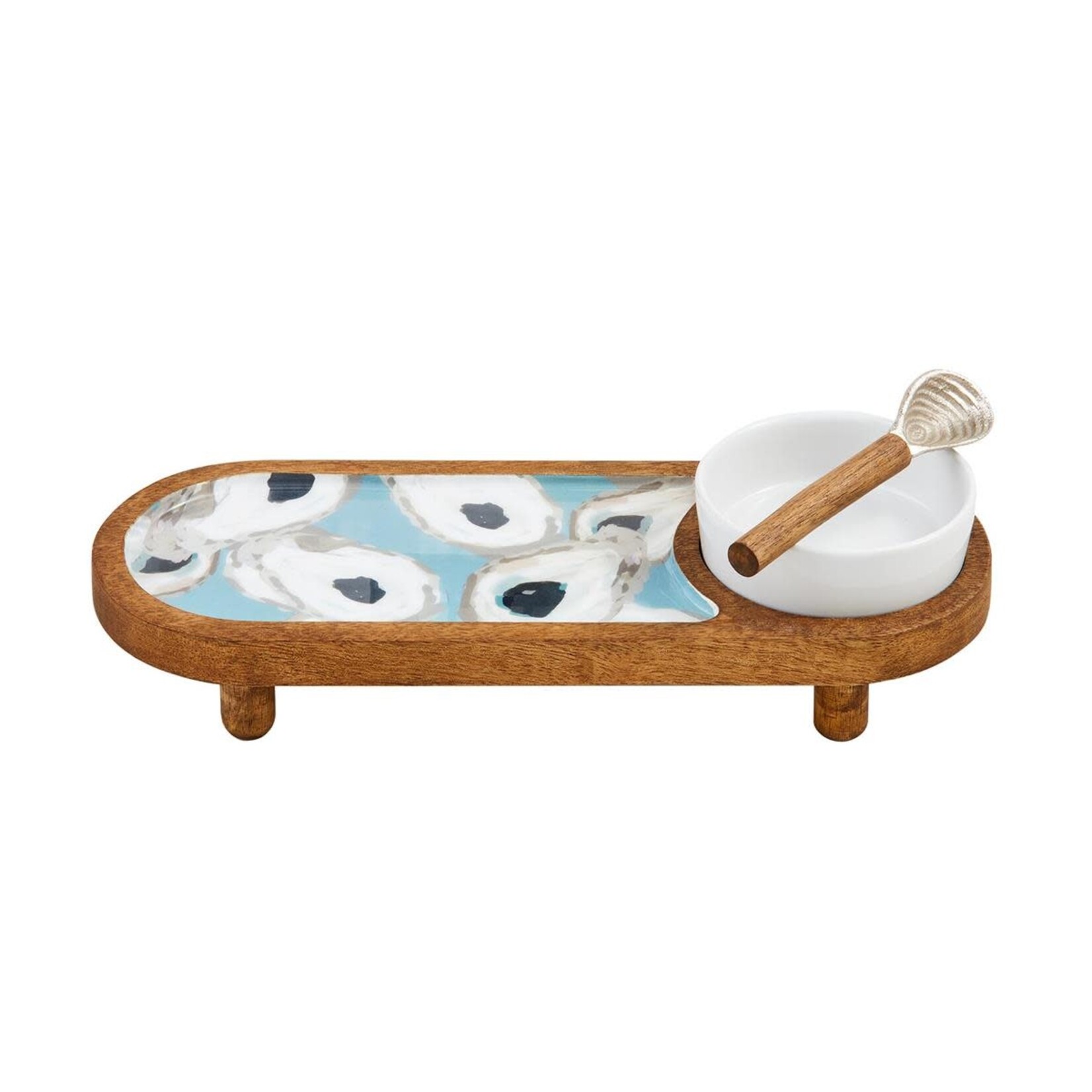 Outside The Box 13x5 Oyster Enamel Mango Wood Dip & Tray Set With Spoon