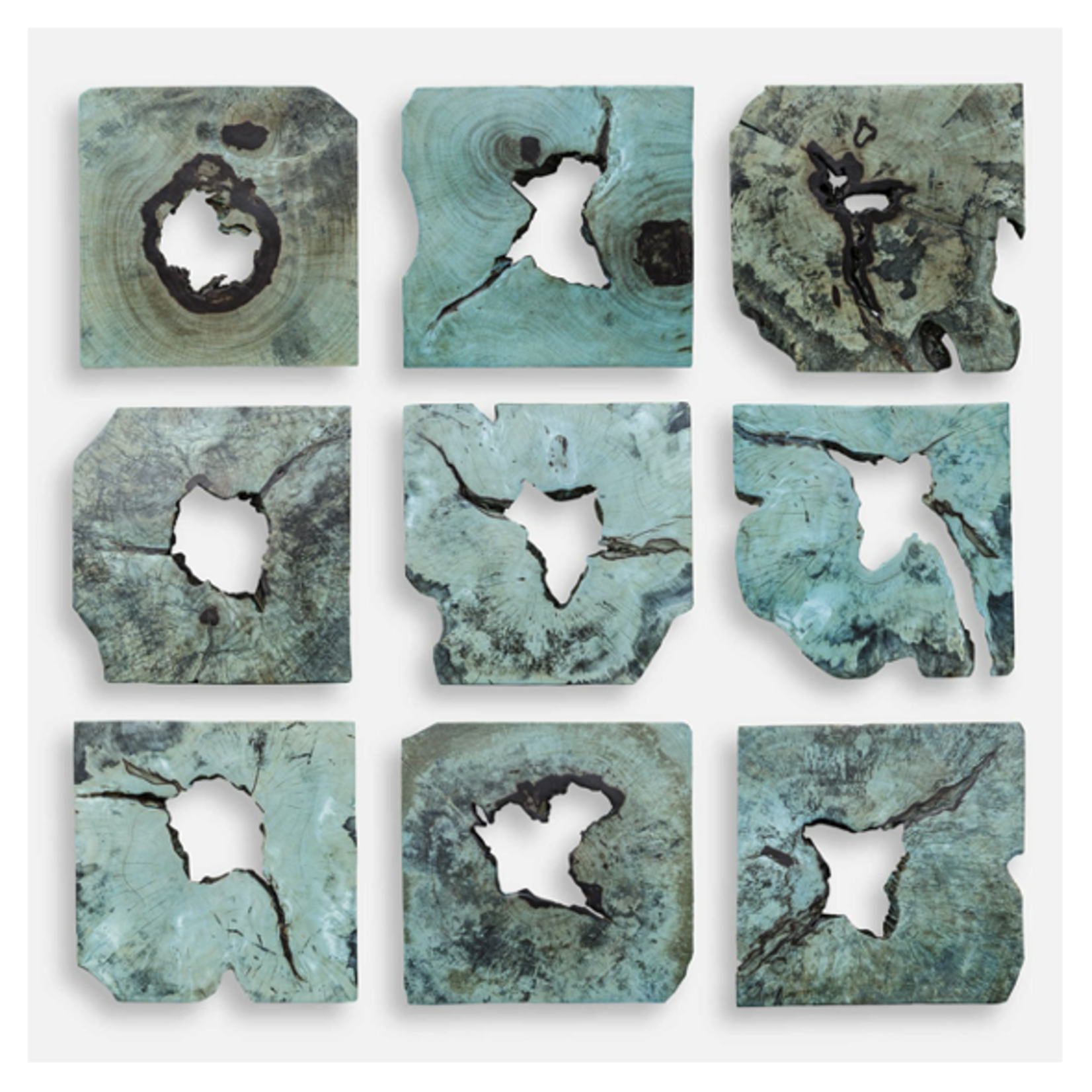 Outside The Box Set Of 9 Bahati Blue / Green Tamarind Wood Wall Art