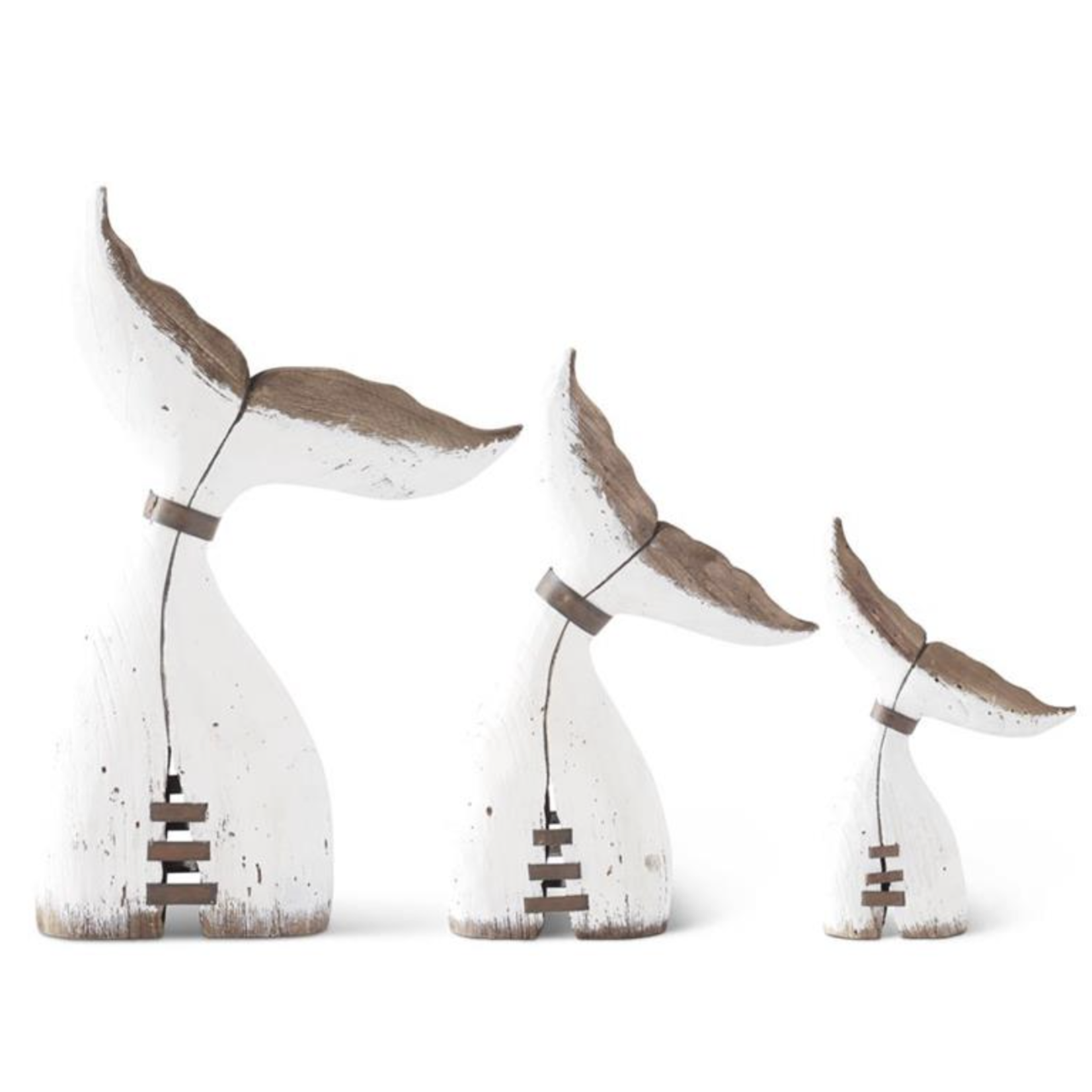 Outside The Box 17", 13" & 9" Set Of 3 Whitewashed Paulownia Wood Whale Tails