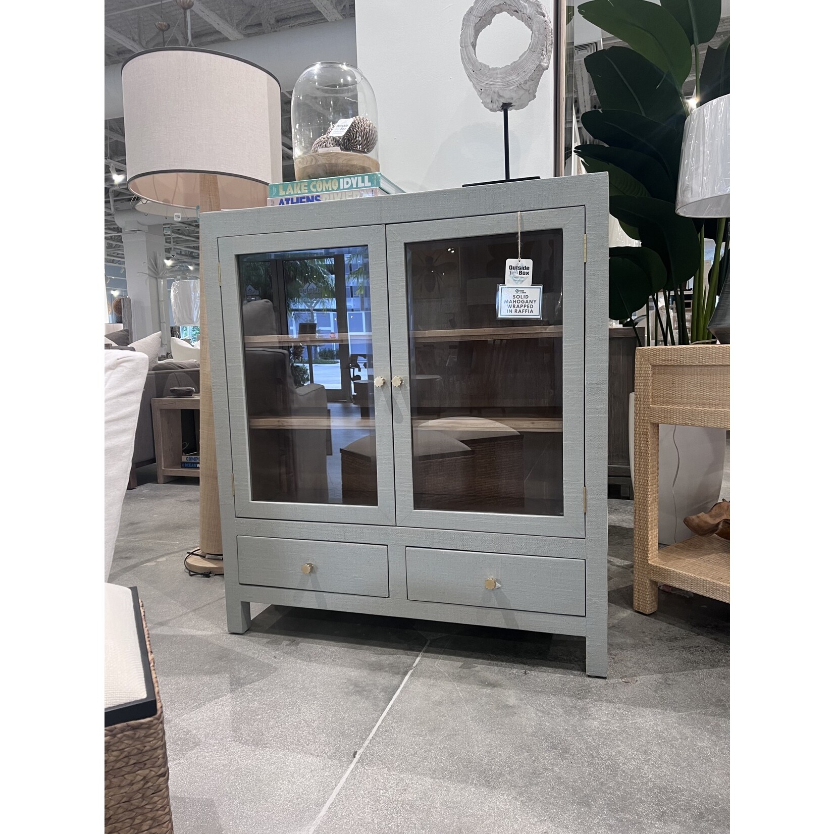 Outside The Box 43x16x48 Kagu Pale  Blue Wash Raffia 2 Door Sideboard - RFPB