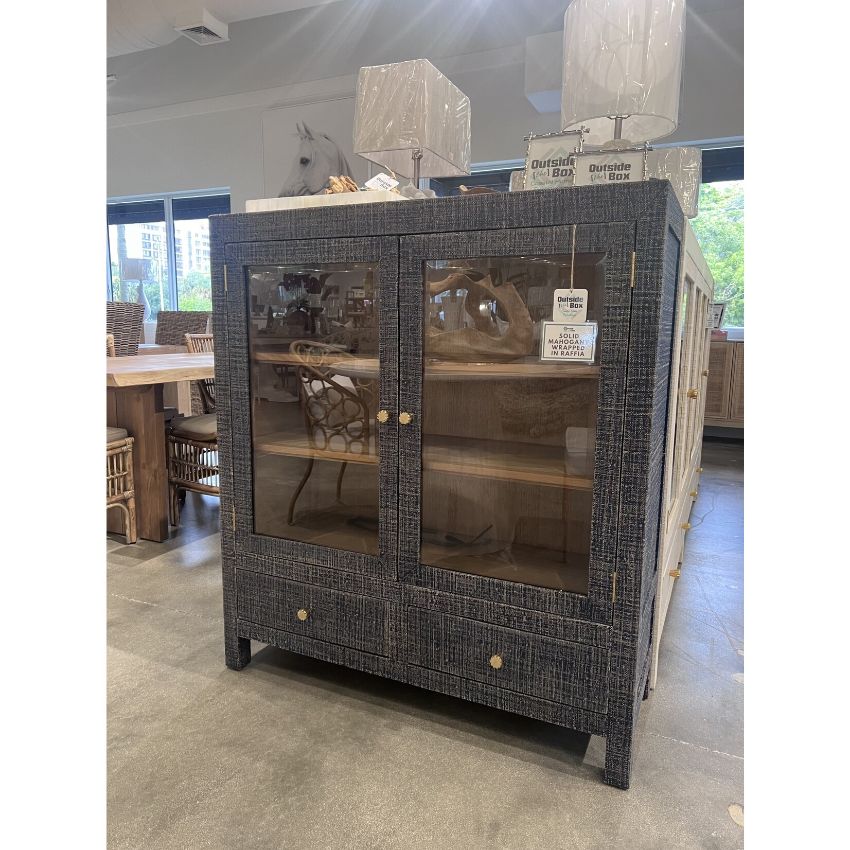 Outside The Box 43x16x48 Kagu Deep Blue Wash Raffia 2 Door Sideboard - RFDB