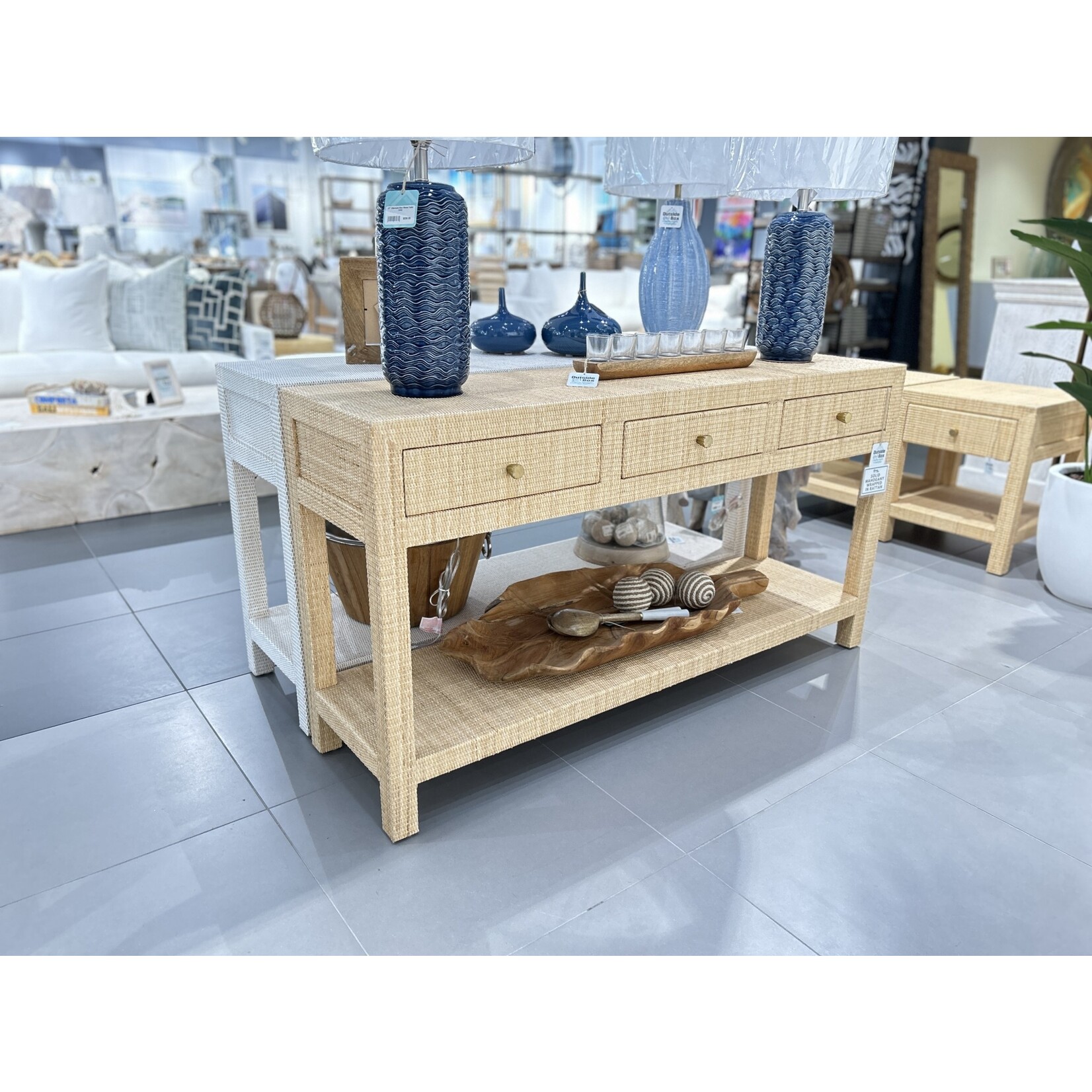 Outside The Box 60x16x32 Kagu Natural Rattan 3 Drawer Console Table - RNAT