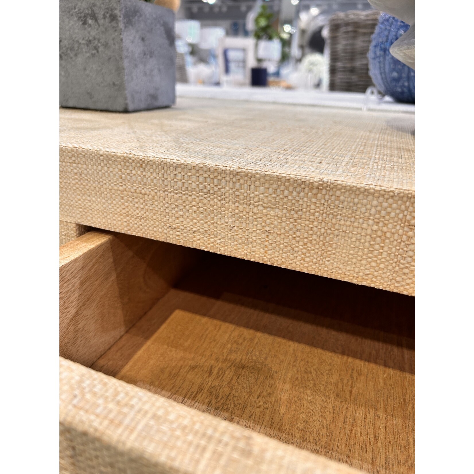 Outside The Box 60x16x32 Kagu Natural Raffia 3 Drawer Console Table - RFRW