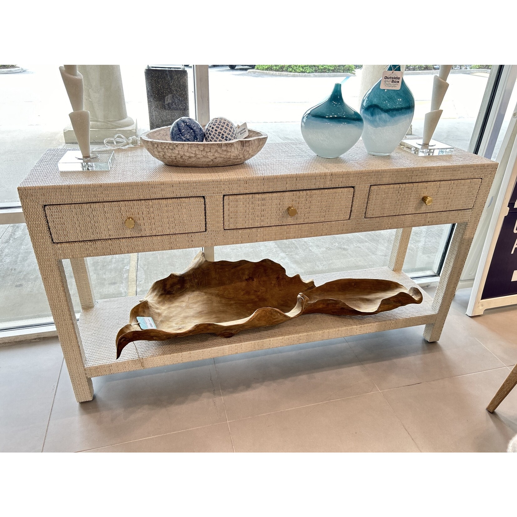 Outside The Box 60x16x32 Kagu Rattan 3 Drawer Console Table - RT01