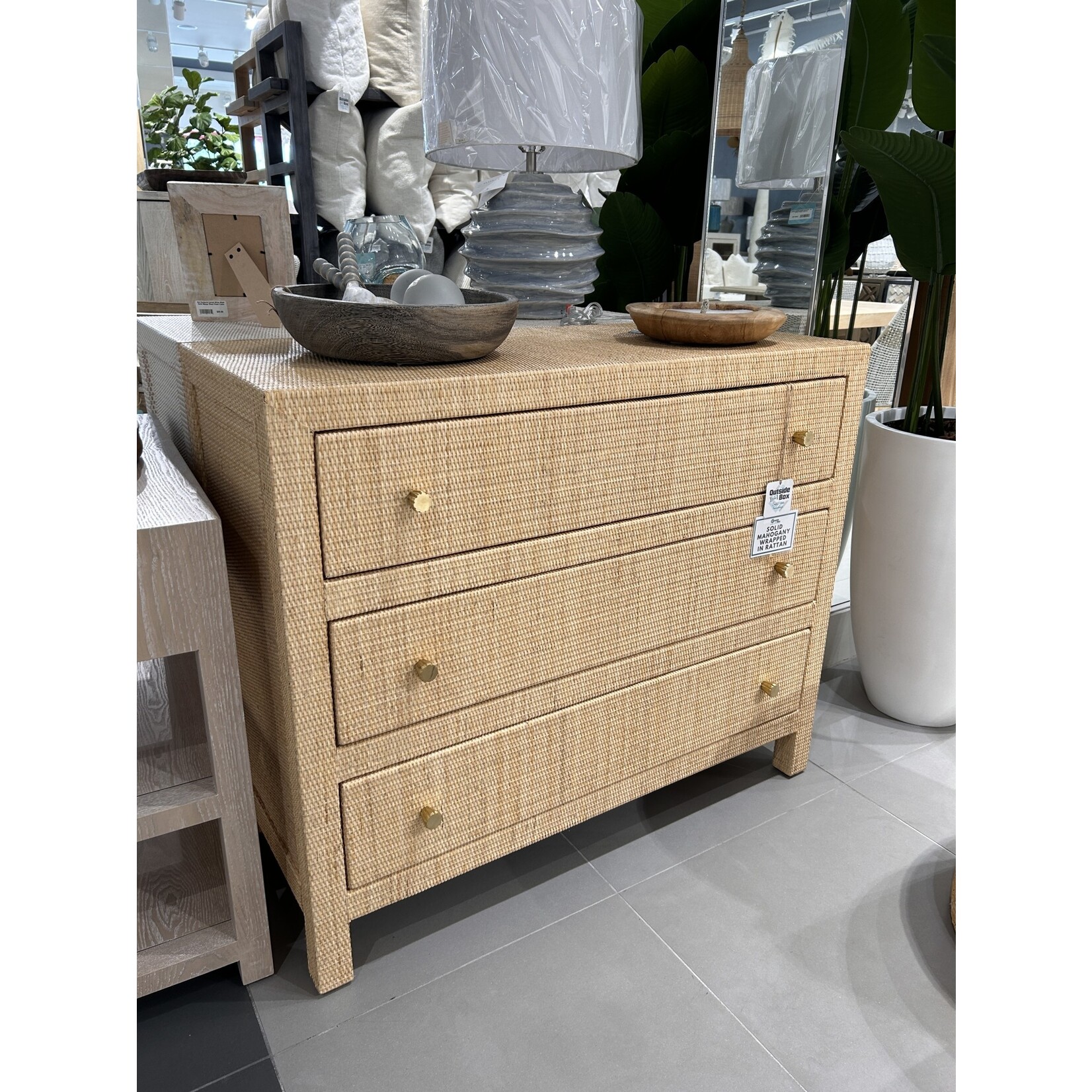 Outside The Box 42x18x35 Kagu Mahogany 3 Drawer Dresser Rattan Wrapped In Natural Rattan - RNAT (QS)