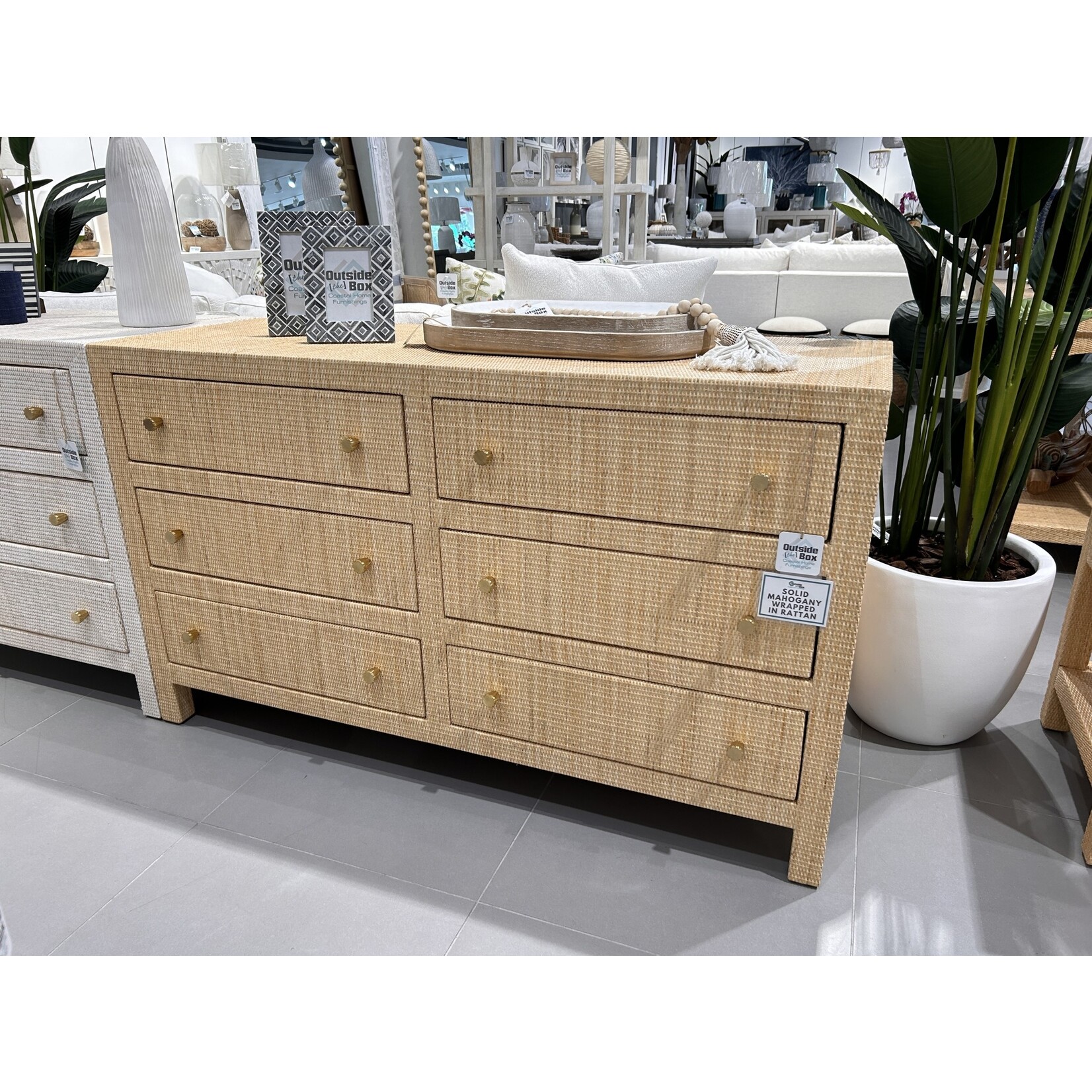 Outside The Box 58x20x34 Kagu Mahogany 6 Drawer Dresser Rattan Natural - RNAT