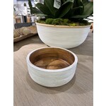Outside The Box 10" White & Natural Ribbed Mango Wood Bowl