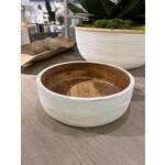Outside The Box 12" White & Natural Ribbed Mango Wood Bowl