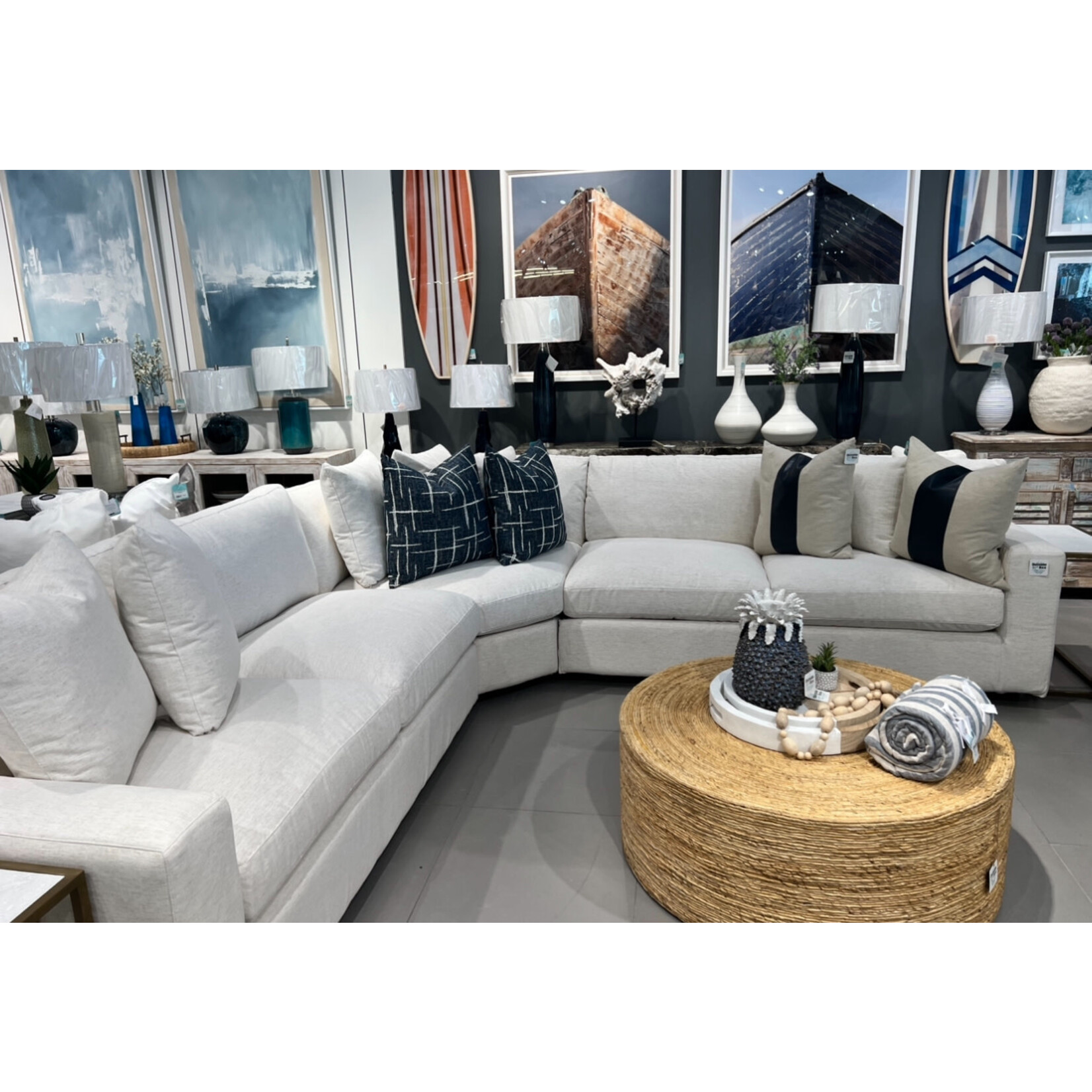 Outside The Box 128x128 Carlton Nomad Snow Performance 37" Deep Slipcover Tucked Under Trillium Sectional