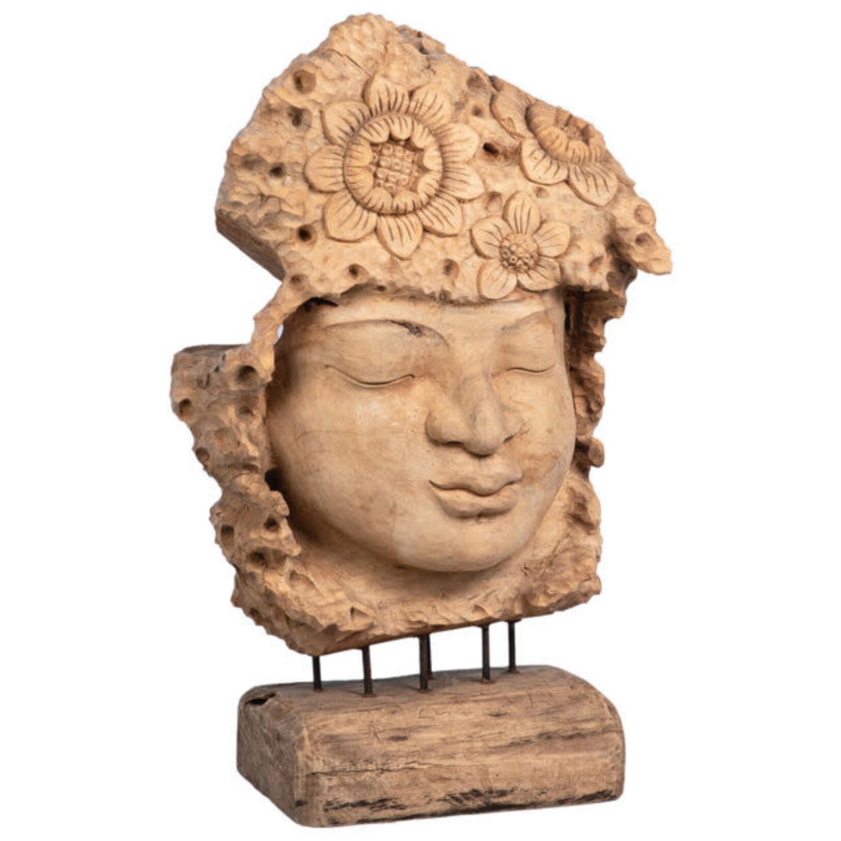 Outside The Box 40" Buddha Carved Natural Suar Wood Figure / Sculpture