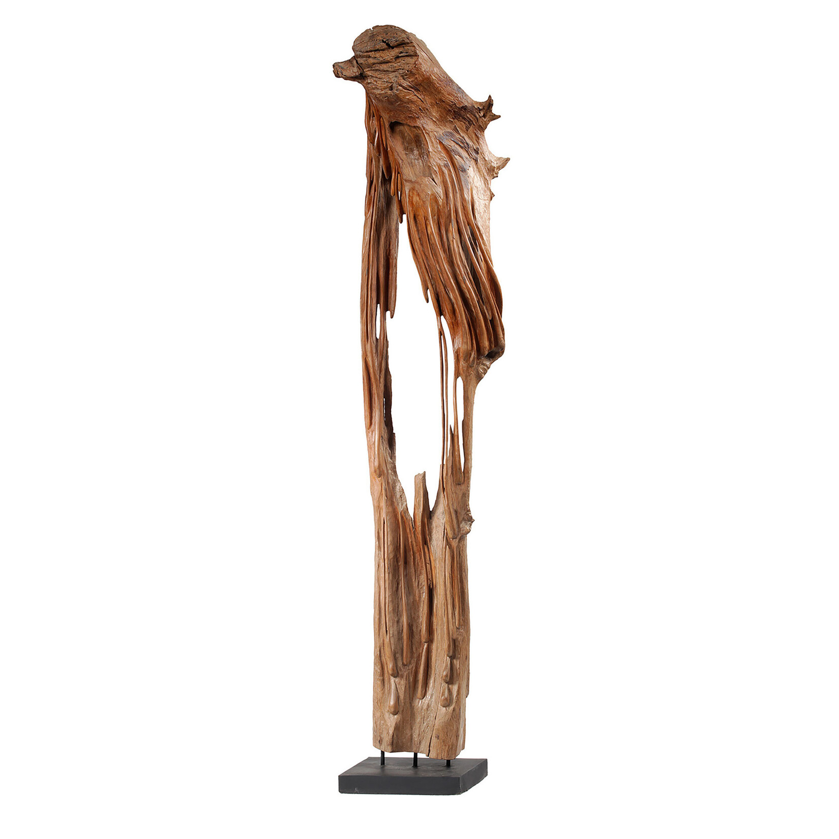 Outside The Box 83" Deco Carved Natural Teakwood Sculpture On Stand