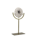 Outside The Box 17" Petrified Wood Slice Table Sculpture On Gold Stand