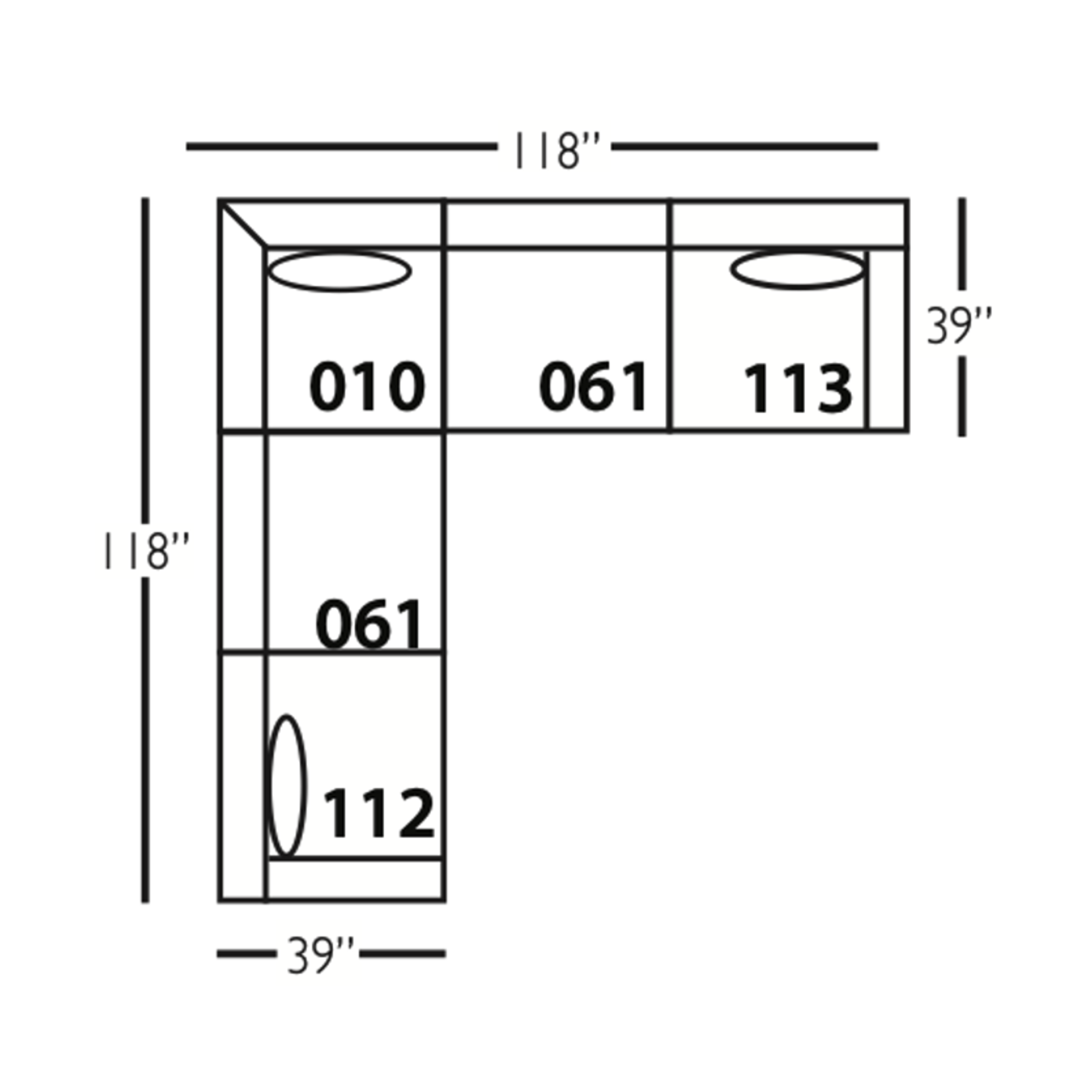 Outside The Box 118x118 Serena Bone White Lounge Harmony Cushion Modular Upholstered L-Shape Sectional BU104-43 (AA)