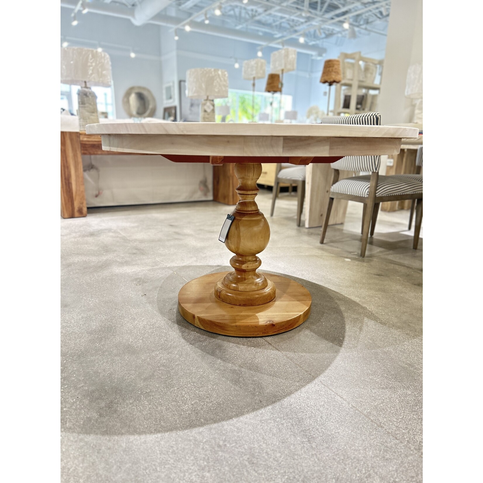 Outside The Box 48" Goucho Bleached Mahogany Round Trestle Dining Table W / Fruitwood Finish Base FRW