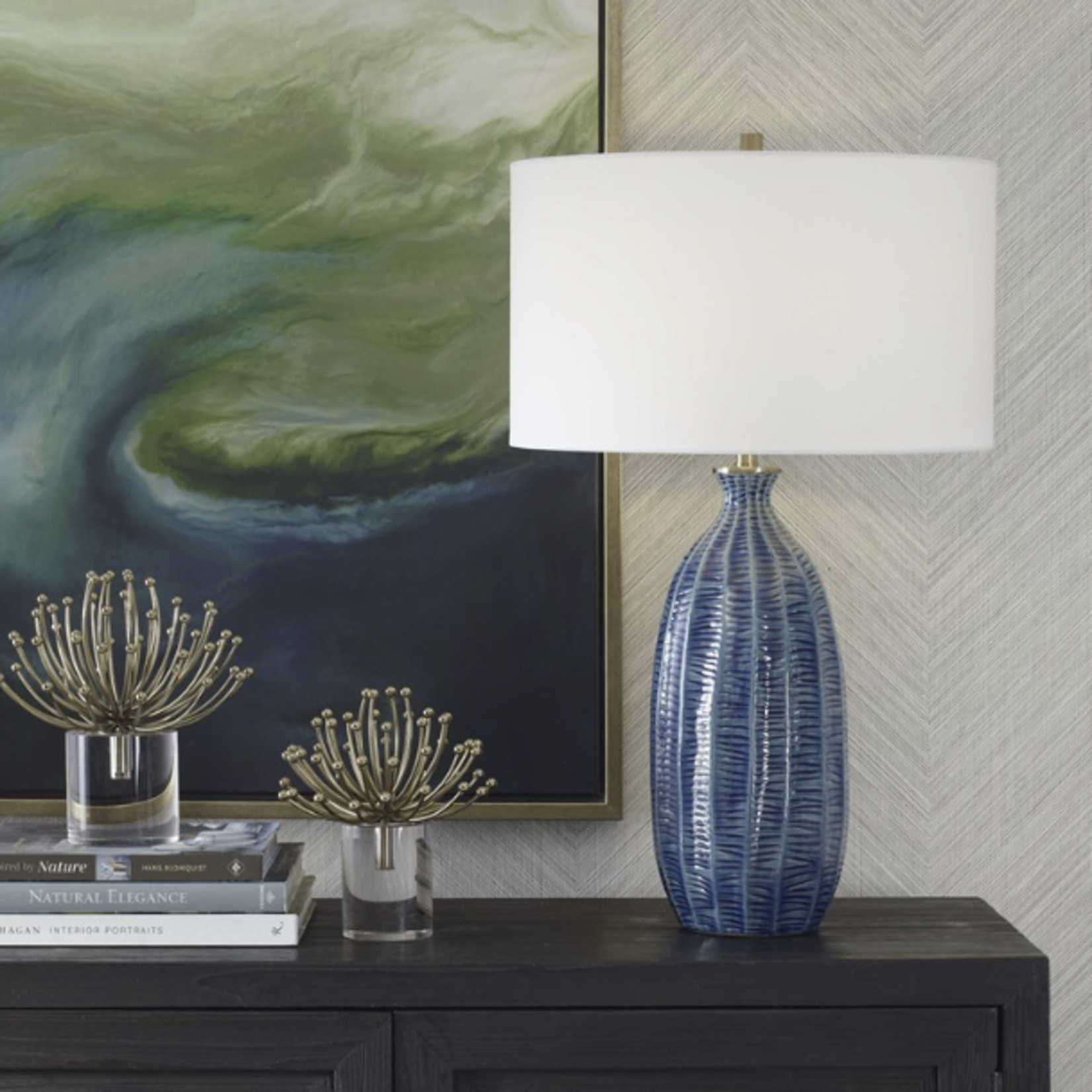 Outside The Box 29" Uttermost Bixby Coastal Blue Ceramic Table Lamp