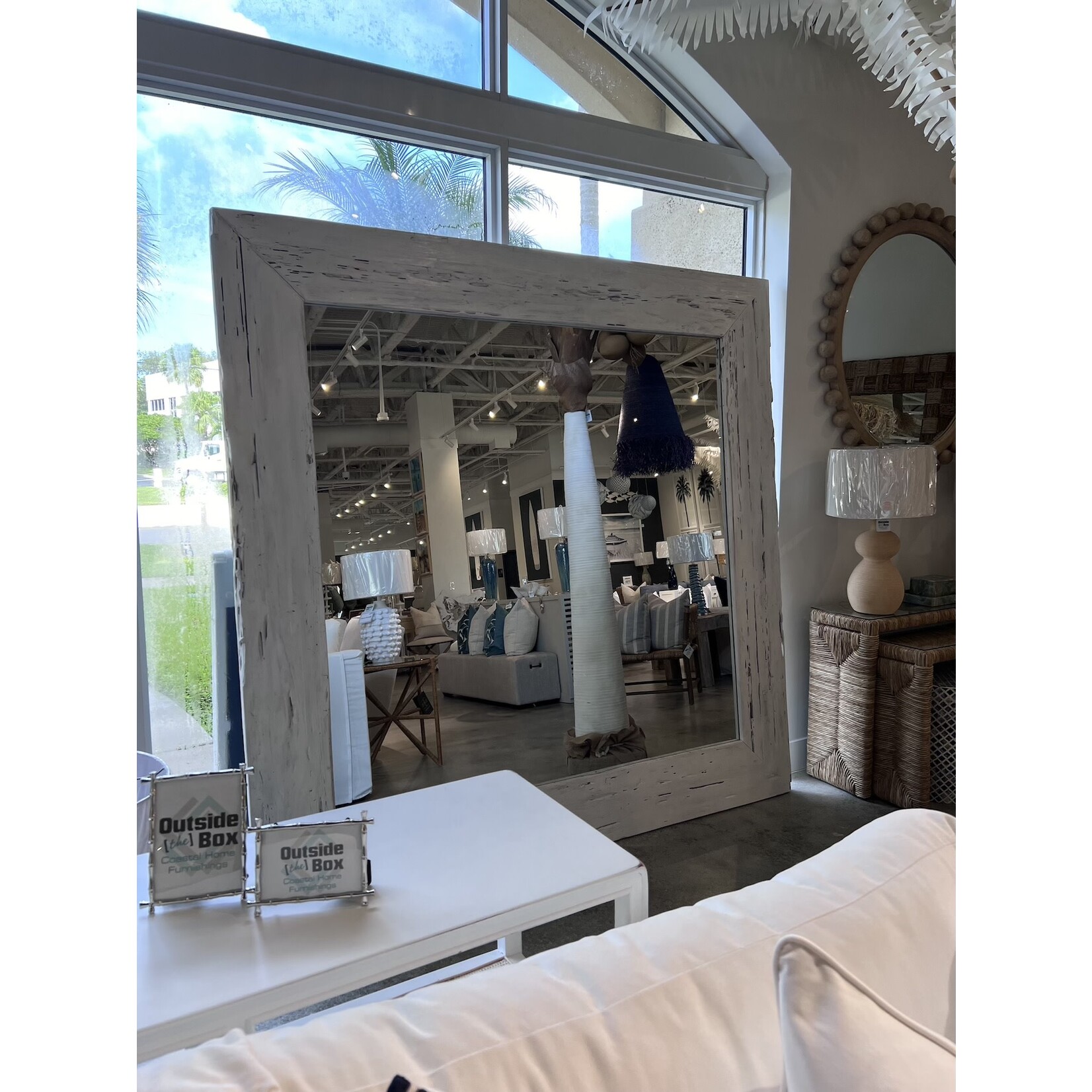 Outside The Box 87x87 Solid Reclaimed Teak Framed White Mirror #8
