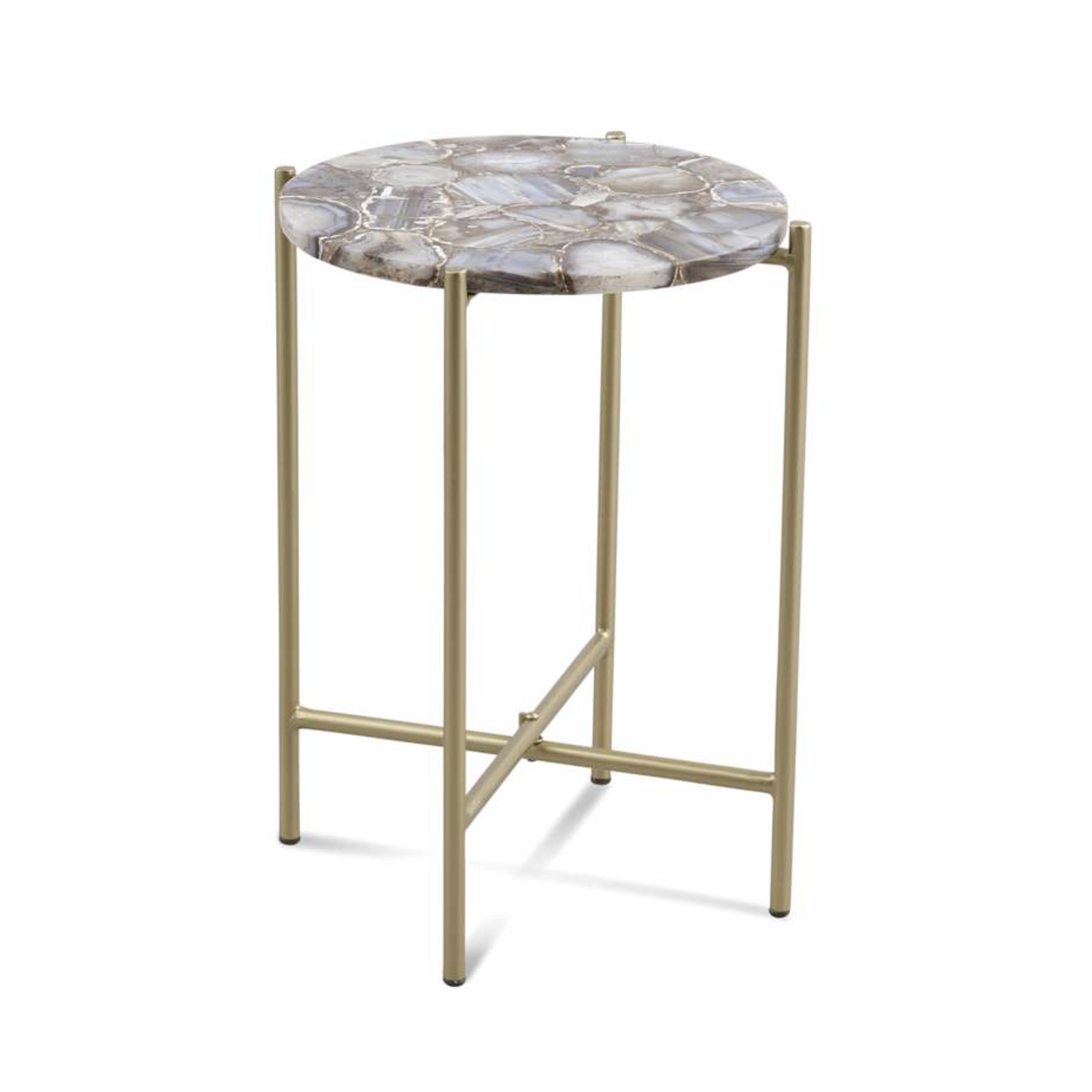Outside The Box 21" Lonna Natural Agate Stone Top &  Antique Gold Metal Base