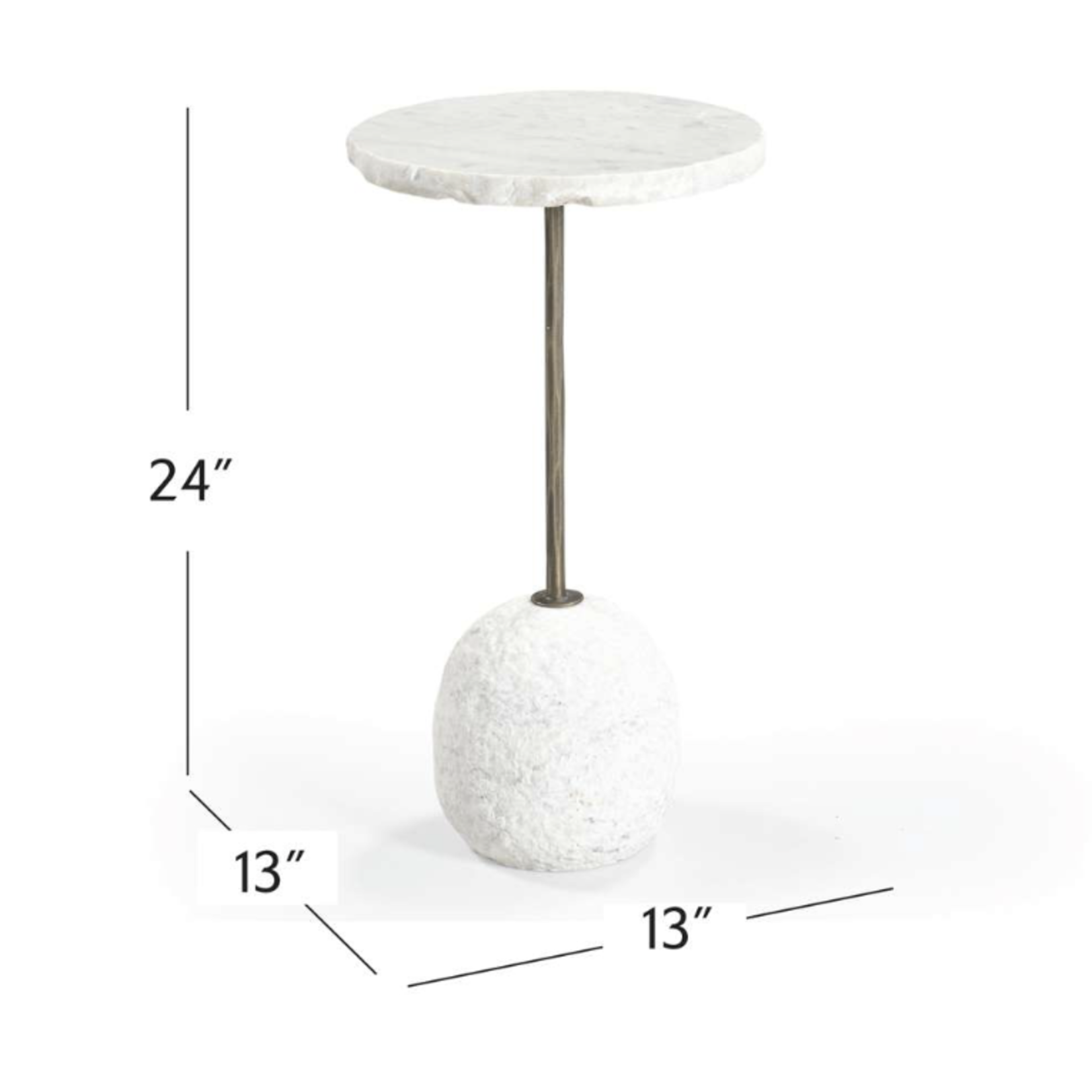 Outside The Box 24" Aeirith White Live-Edge Sand Blasted Marble Accent Table