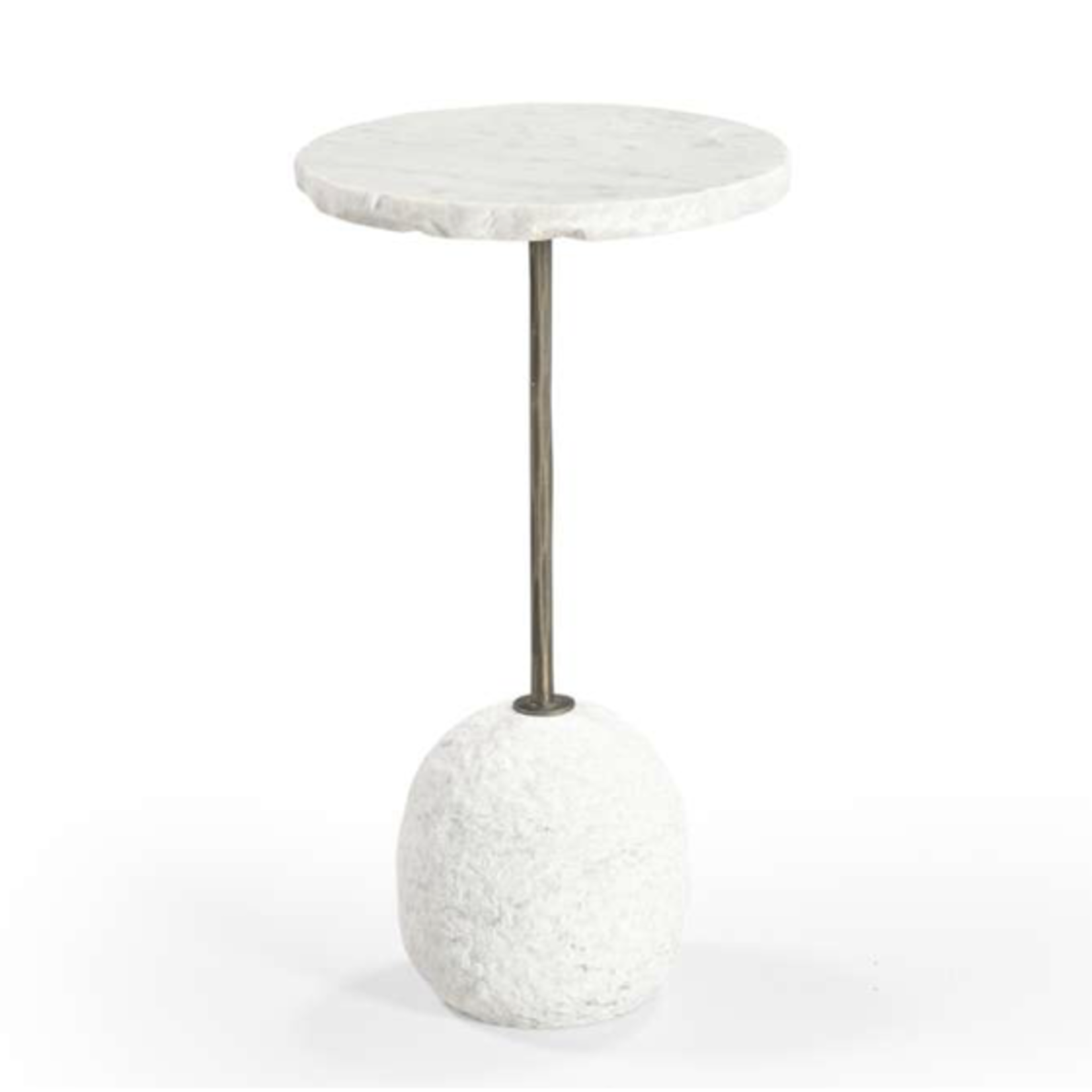Outside The Box 24" Aeirith White Live-Edge Sand Blasted Marble Accent Table