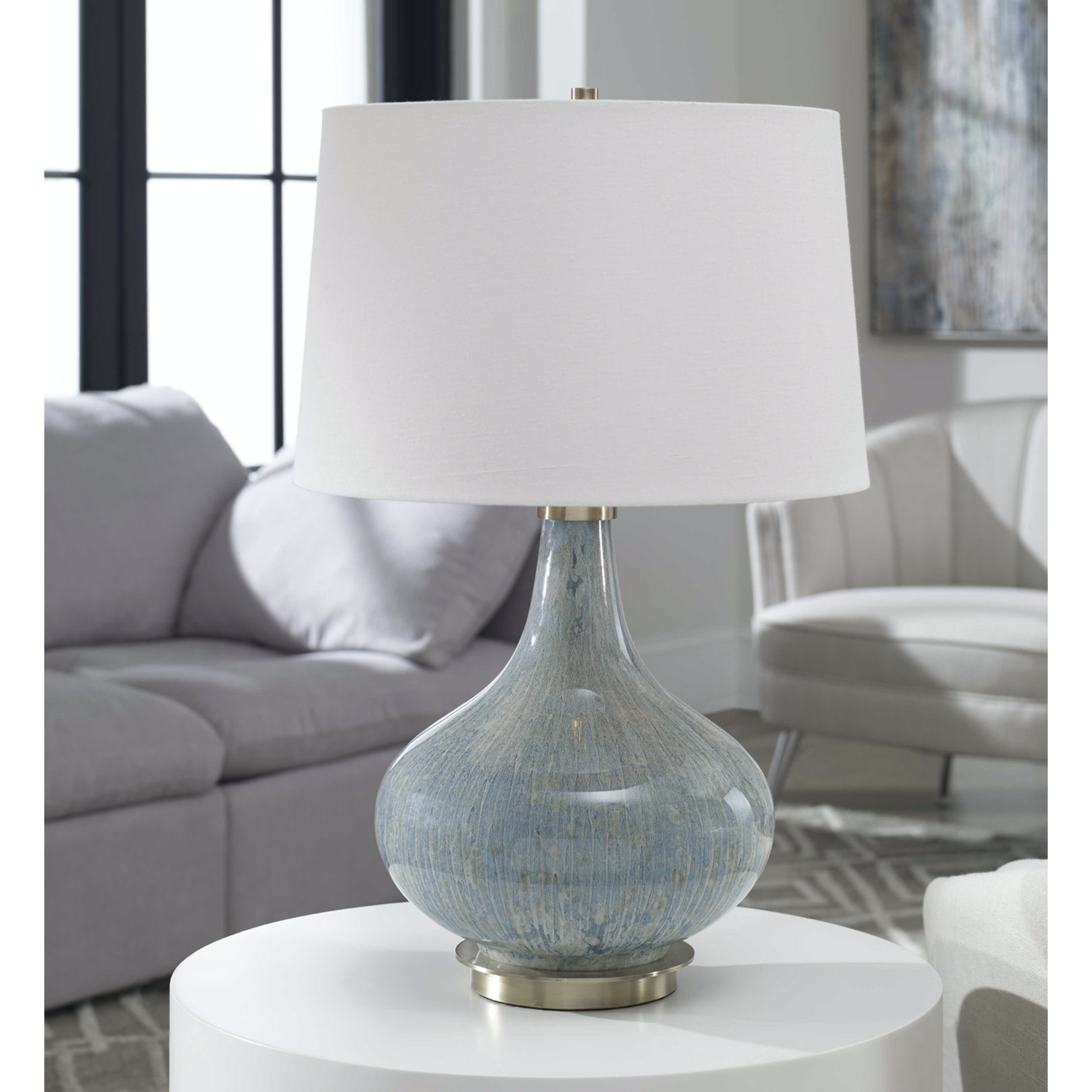Outside The Box 25" Uttermost Celinda Blue Gray Speckled Glass Table Lamp