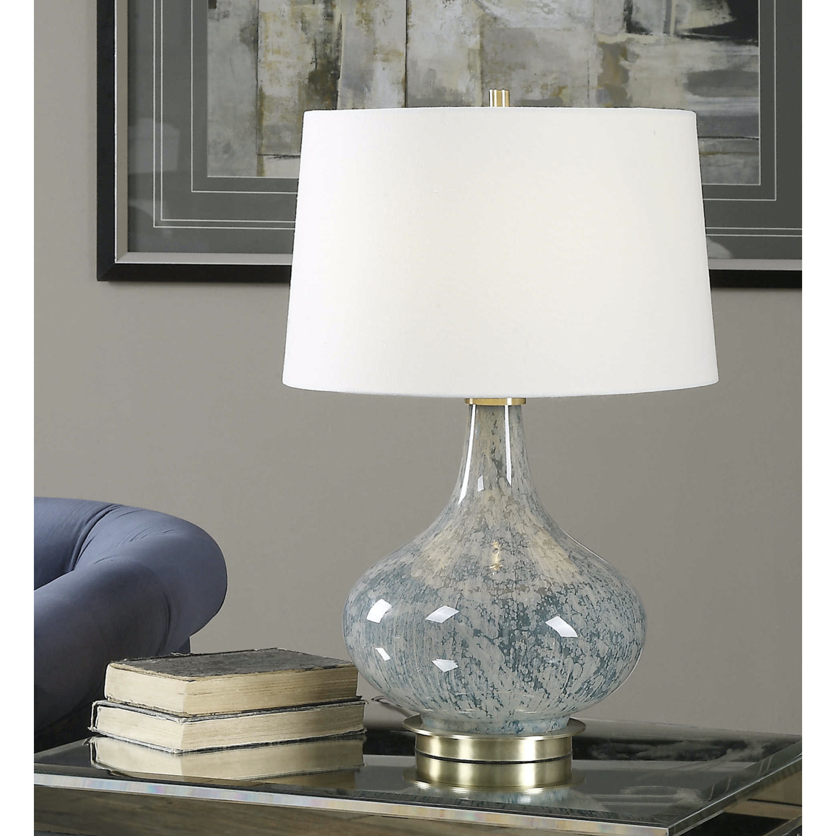 Outside The Box 25" Uttermost Celinda Blue Gray Speckled Glass Table Lamp
