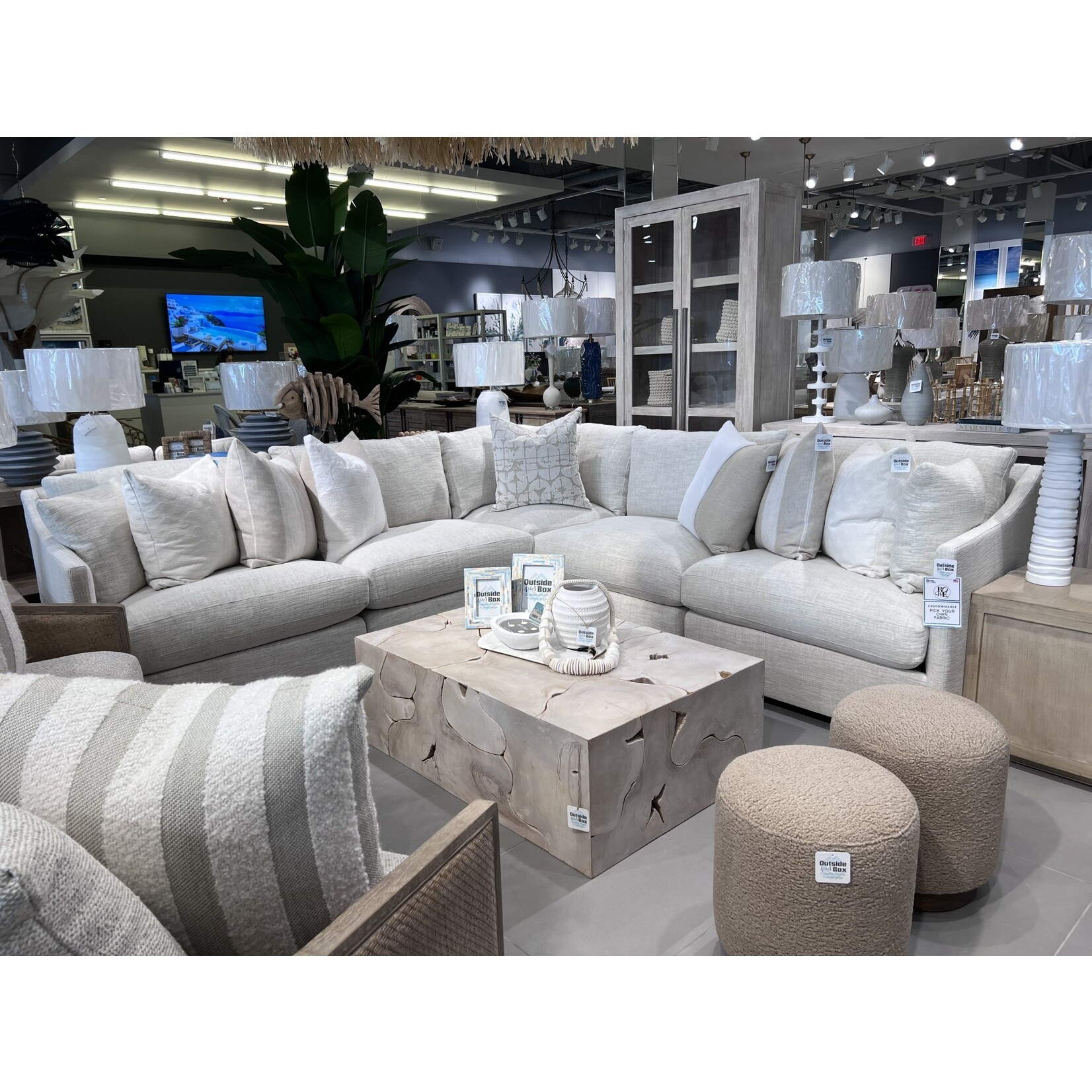 Outside The Box 118x118 Serena Bone White Kid Proof Performance Upholstered Harmony 5 Piece Modular L-Shape Sofa BU104-43 (CC)