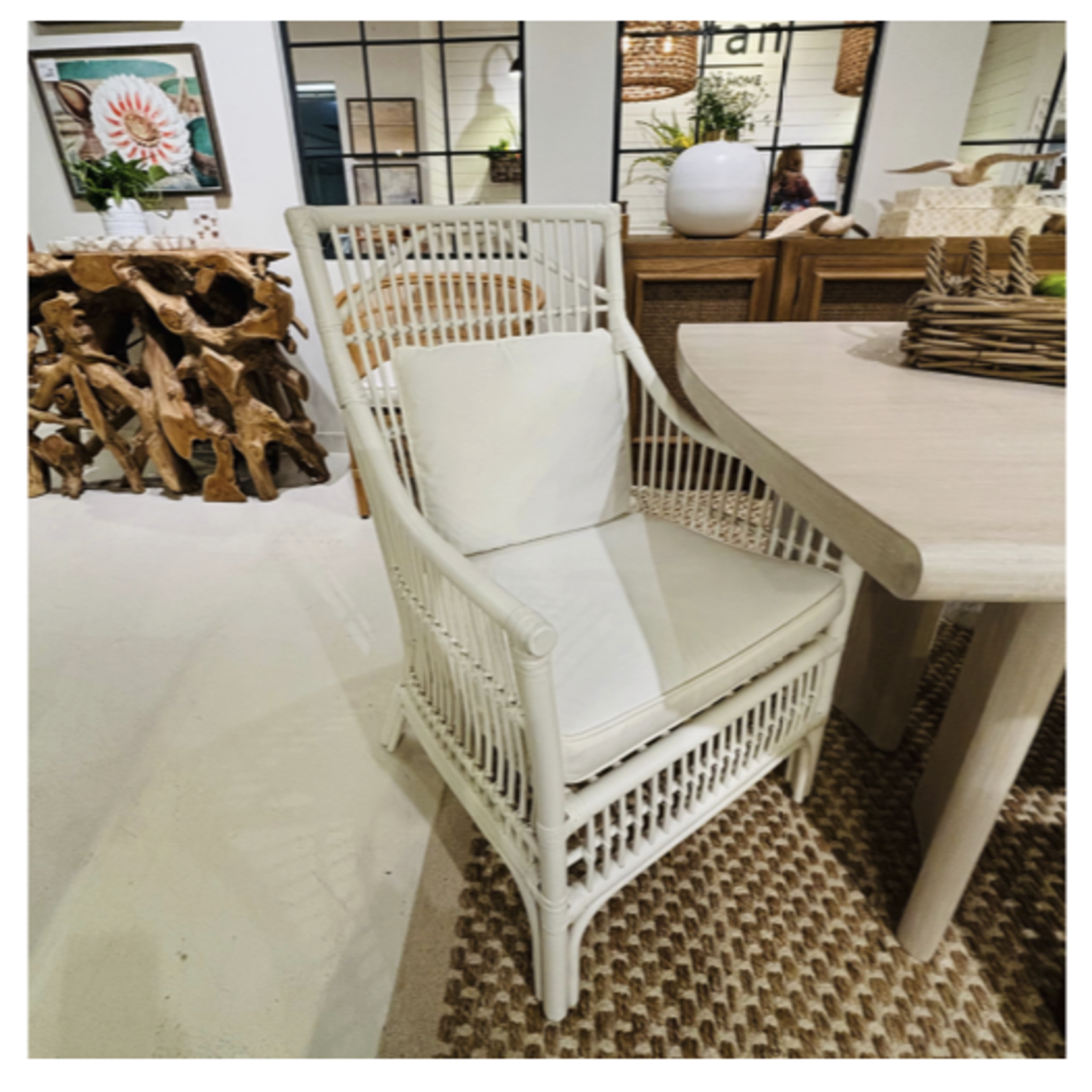 Outside The Box Winston II Rattan Arm Dining Chair In White