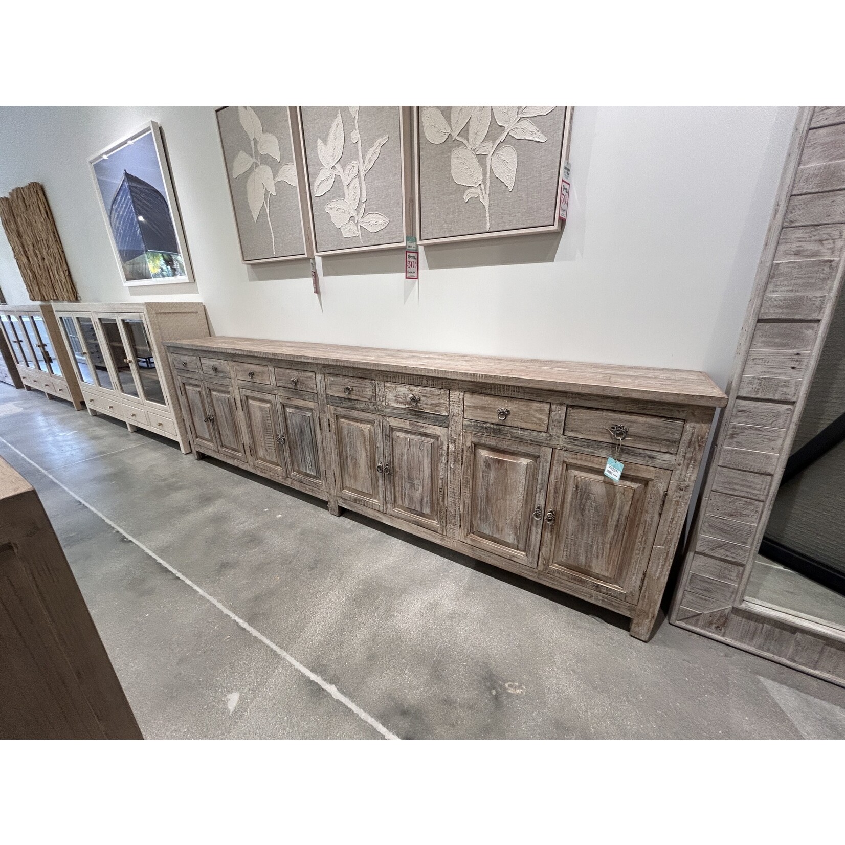 Outside The Box 133x17x38 White Washed Reclaimed Wood 8 Drawer Sideboard