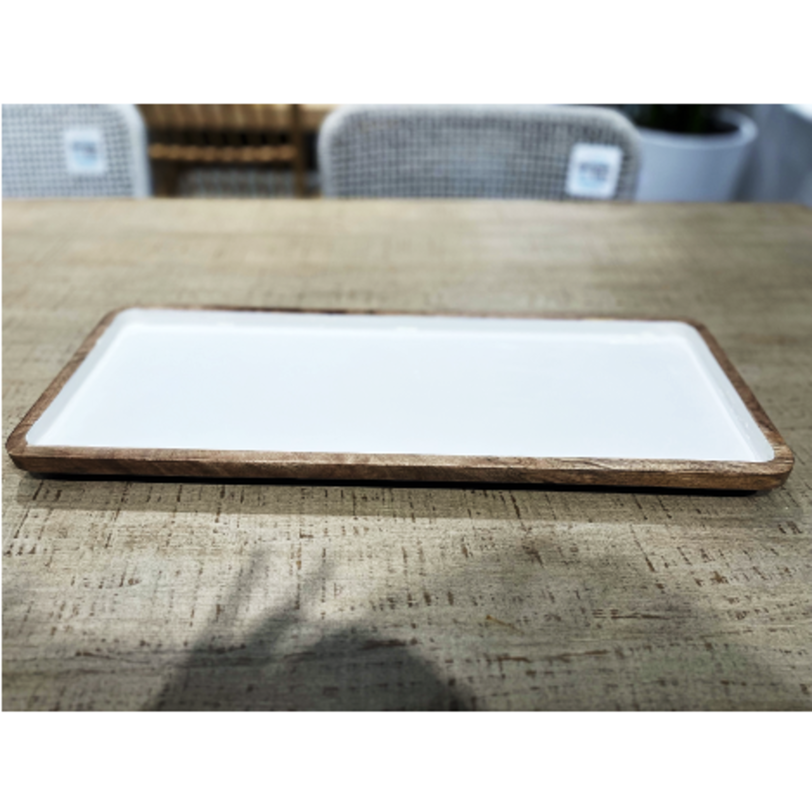 Outside The Box 31" White Enamel Mango Wood Rectangular Tray