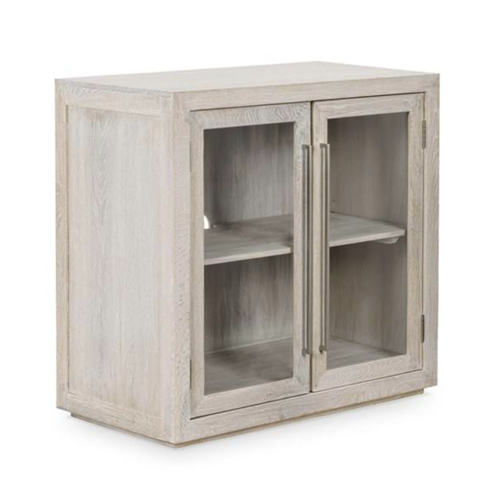 Outside The Box 37x20x36 Bradley White Wash Solid Oak Wood 2 Glass Door Cabinet