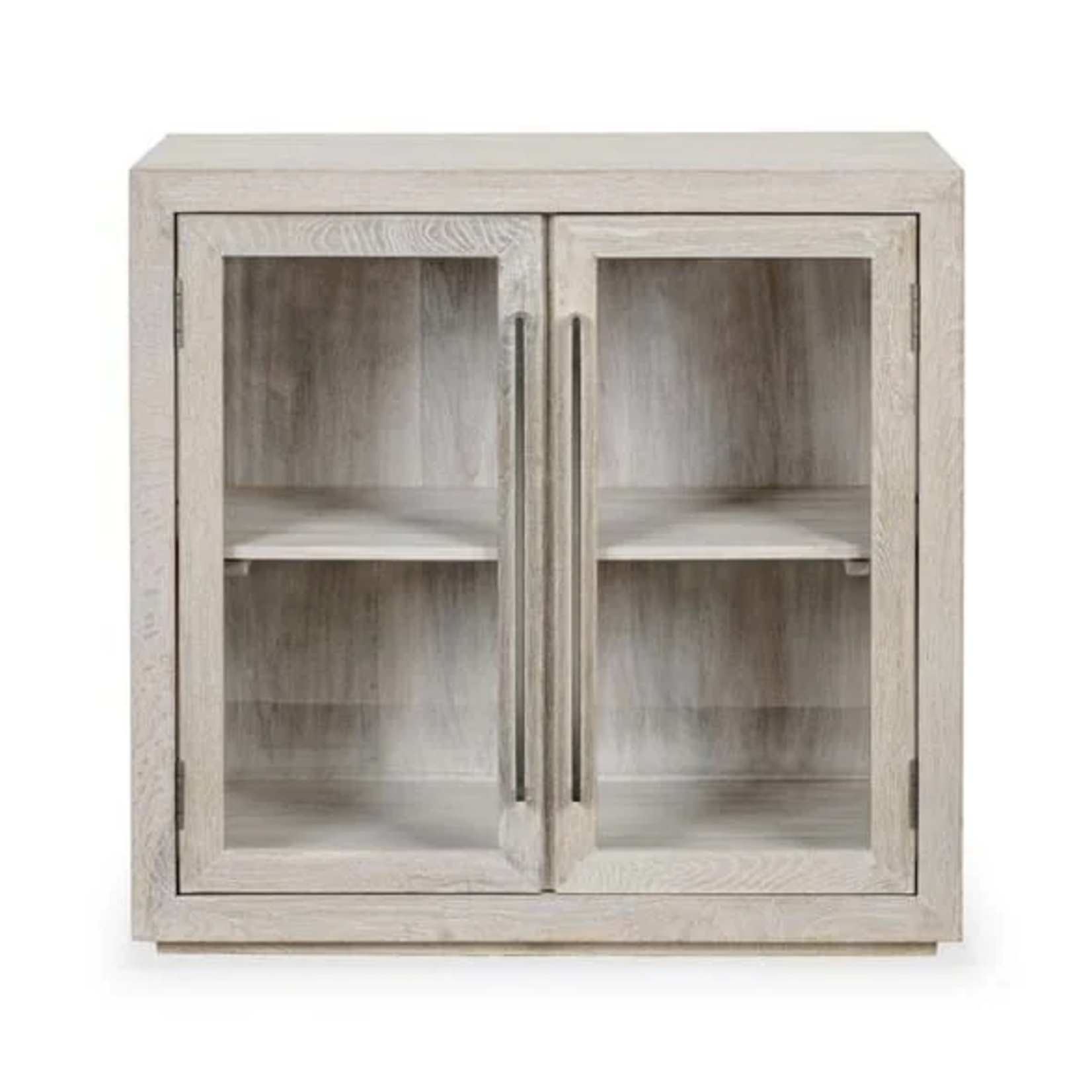 Outside The Box 37x20x36 Bradley White Wash Solid Oak Wood 2 Glass Door Cabinet
