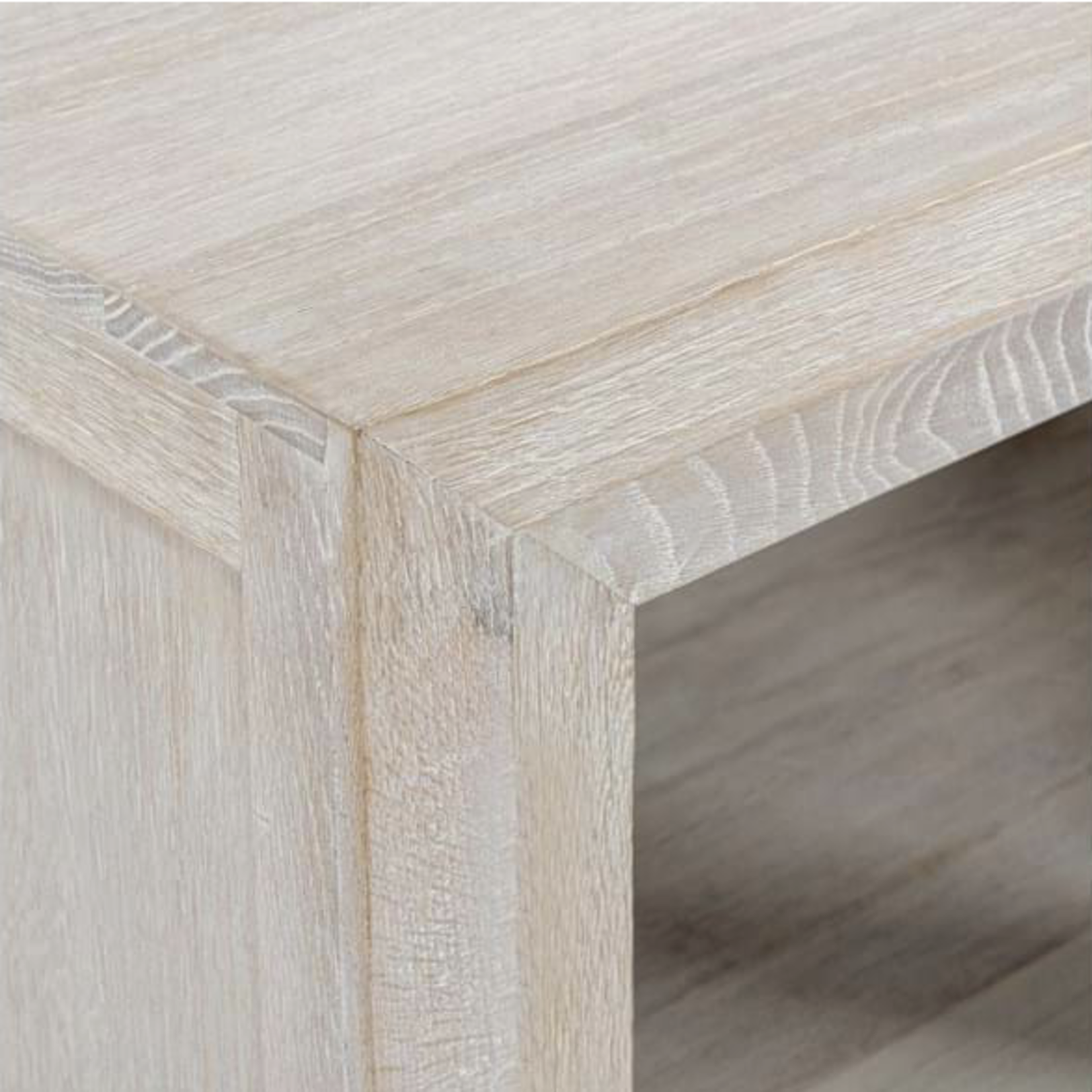 Outside The Box 37x20x36 Bradley White Wash Solid Oak Wood 2 Glass Door Cabinet