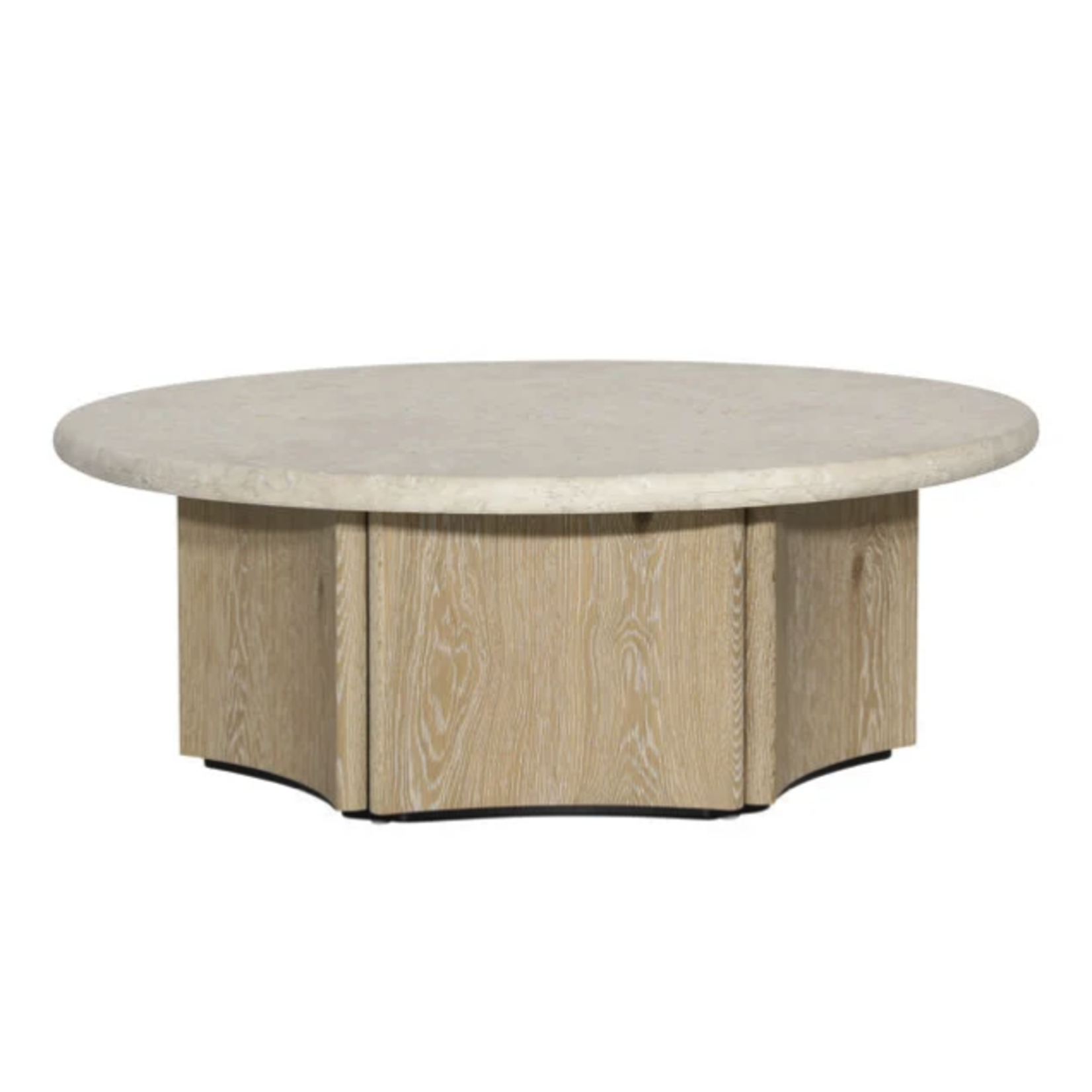 Outside The Box 43" Oja White Washed Oak & Marble Top Round Coffee Table