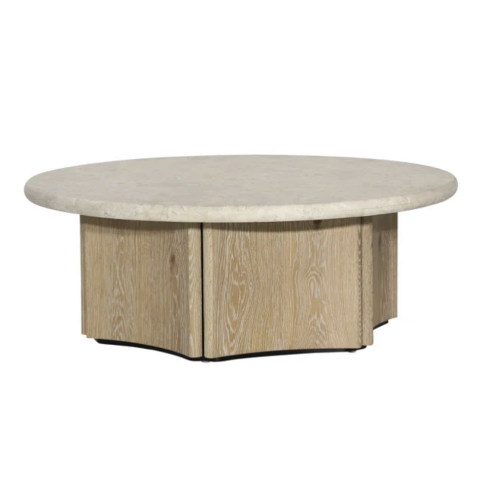 Outside The Box 43" Oja White Washed Oak & Marble Top Round Coffee Table
