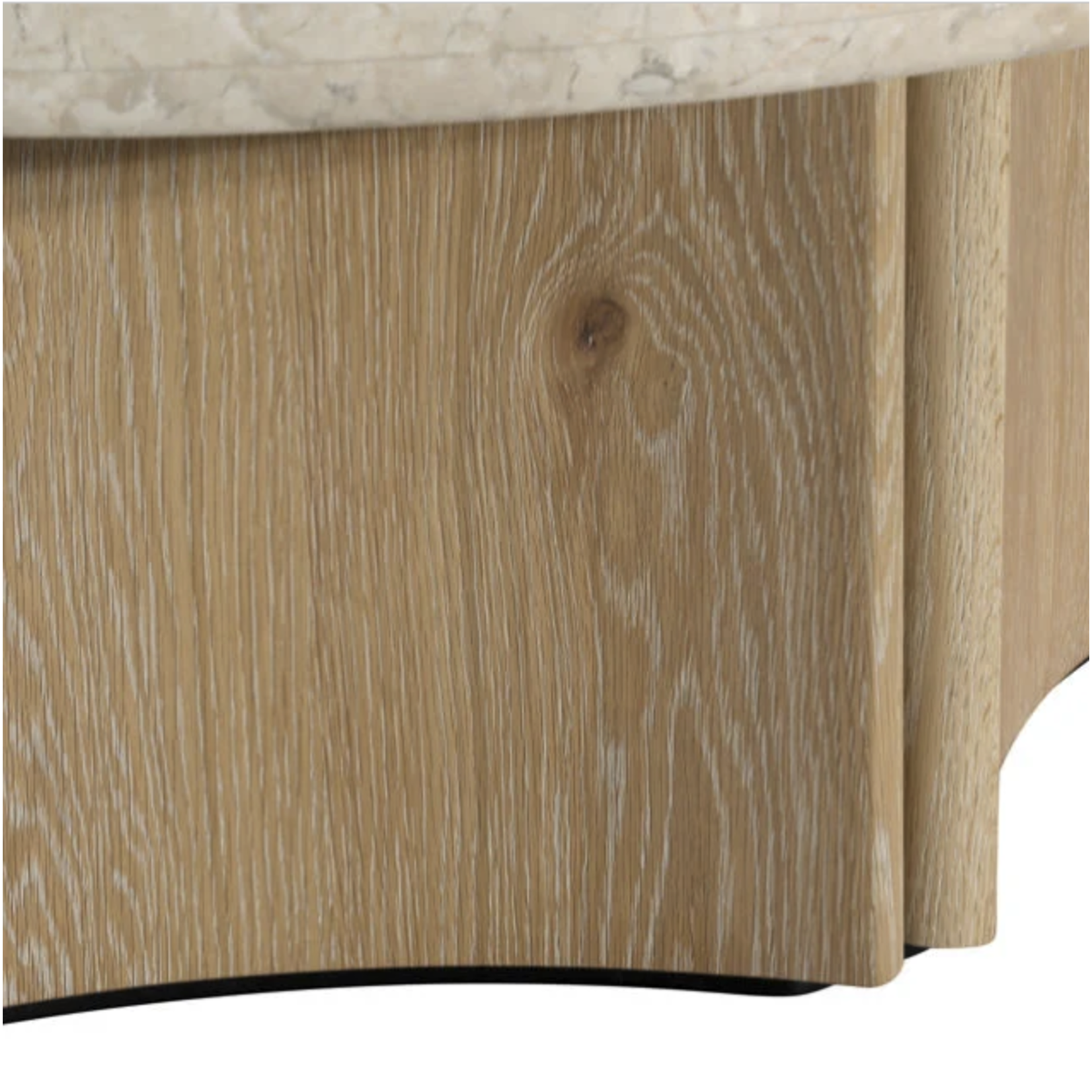 Outside The Box 43" Oja White Washed Oak & Marble Top Round Coffee Table